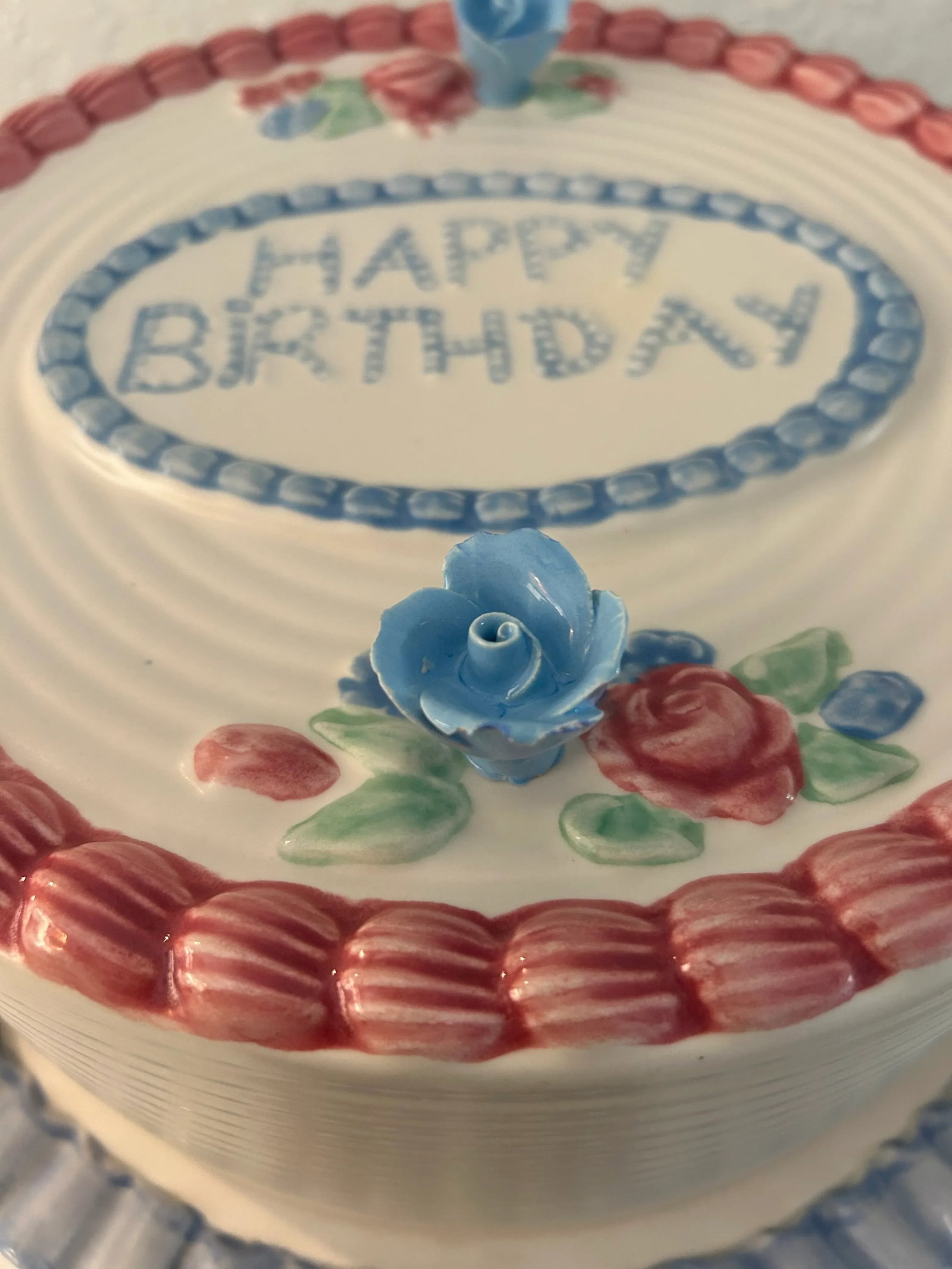 Vintage Traditional Ceramic "Happy Birthday" Domed Pedestal Cake Plate - 3
