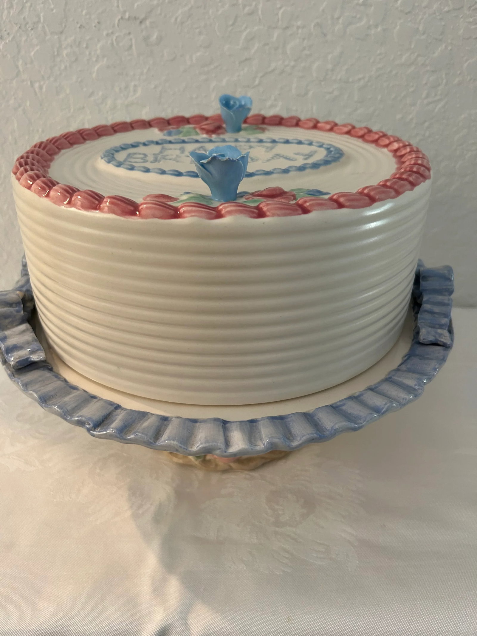 Vintage Traditional Ceramic "Happy Birthday" Domed Pedestal Cake Plate - 5