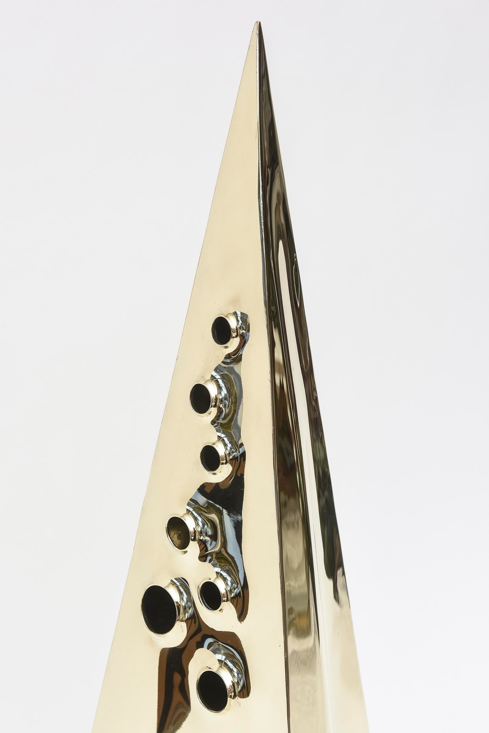 Vintage Pyramid Brass Triangle Sculpture With Random Holes - 4