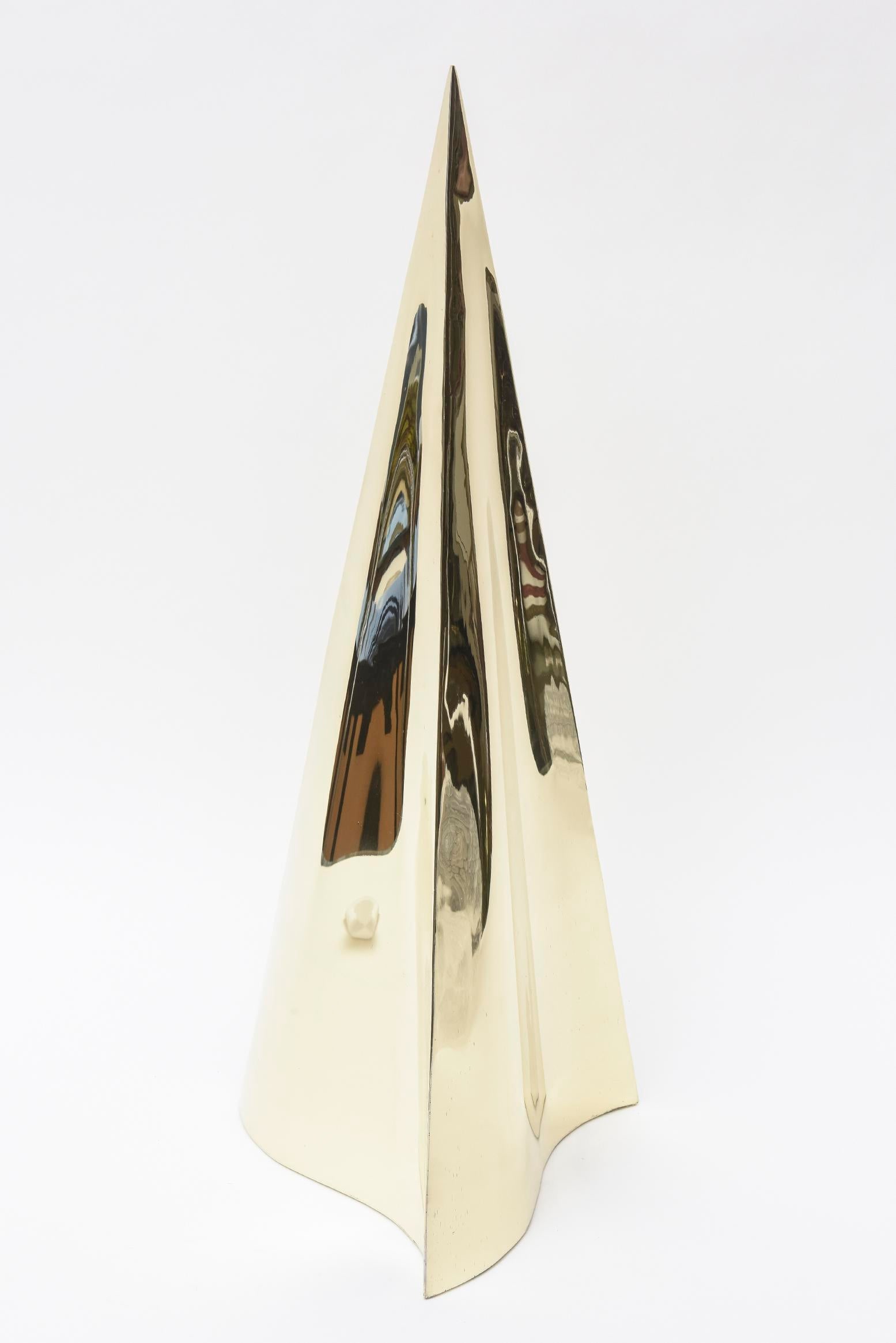 Vintage Pyramid Brass Triangle Sculpture With Random Holes - 7