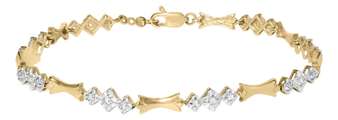 10k Gold 1/3 Cttw Diamond Miracle Set Alternating Bar and Link Bracelet (I-J Color, I1-I2 Clarity) -: Step into a world of divine elegance with this exquisite two-tone gold diamond bracelet. Crafted with 10K gold, this piece radiates a captivating allure that will enchant any woman. The bracelet