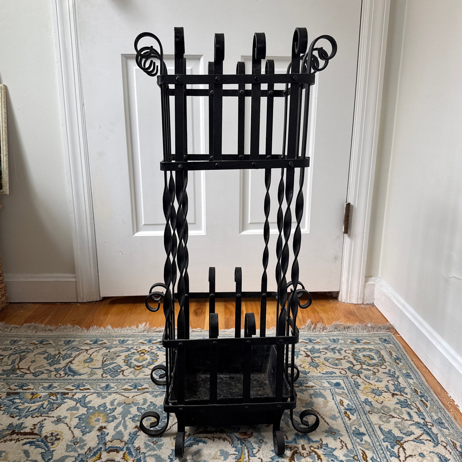 Mid 20th Century Black Wrought Iron Metal Umbrella Stand - 11