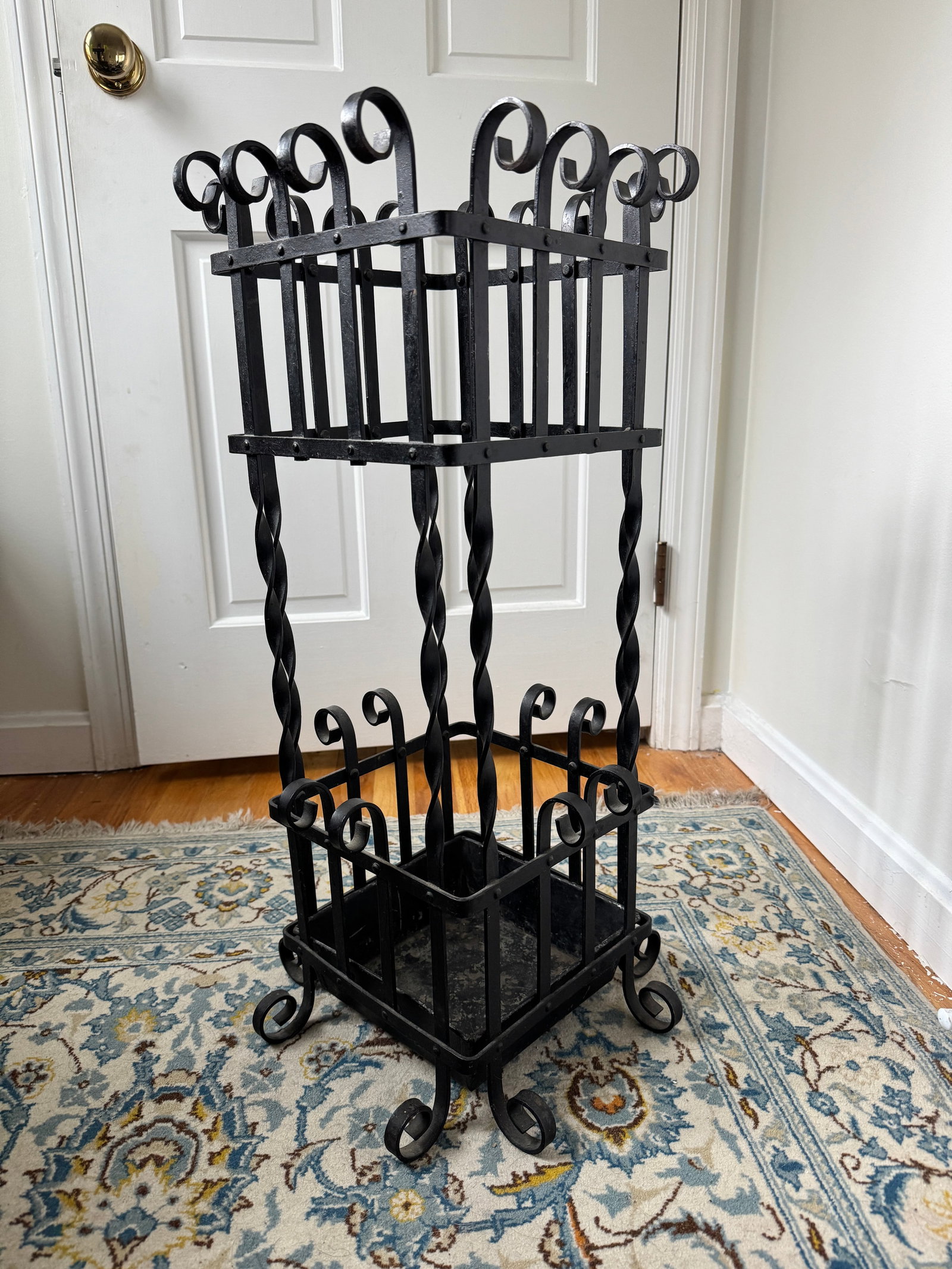 Mid 20th Century Black Wrought Iron Metal Umbrella Stand - 3
