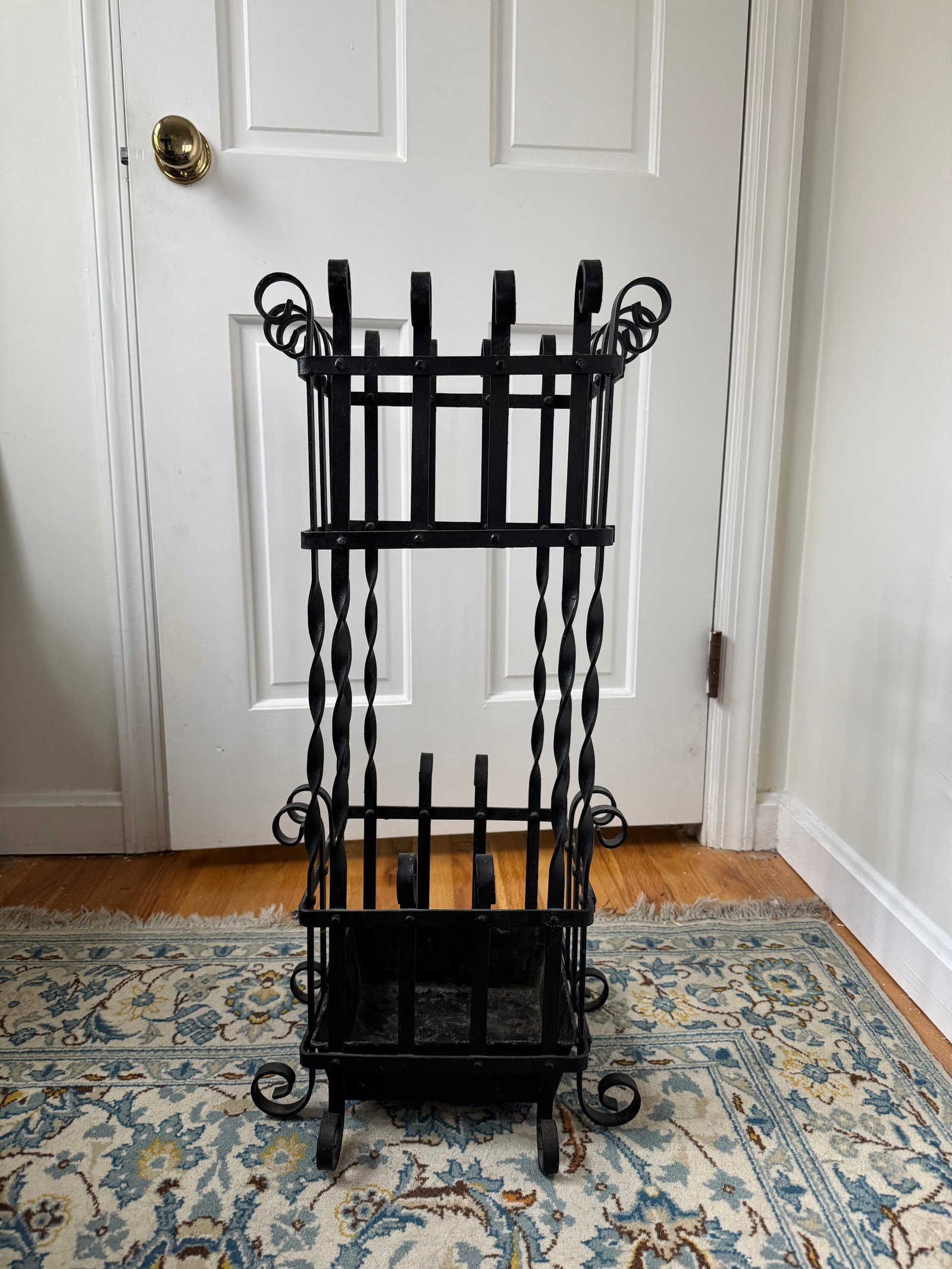 Mid 20th Century Black Wrought Iron Metal Umbrella Stand - 4