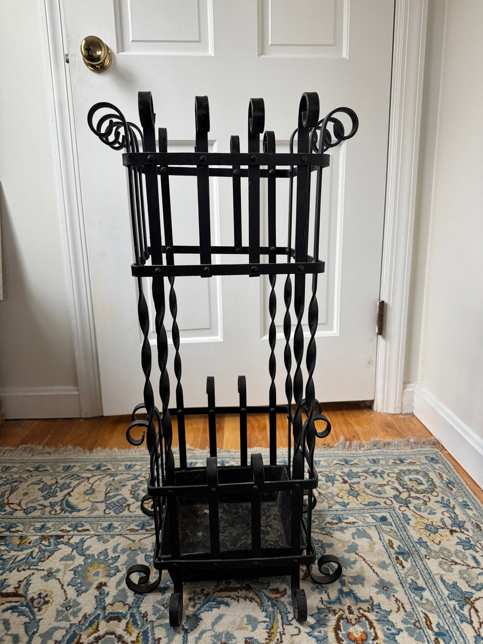 Mid 20th Century Black Wrought Iron Metal Umbrella Stand - 6