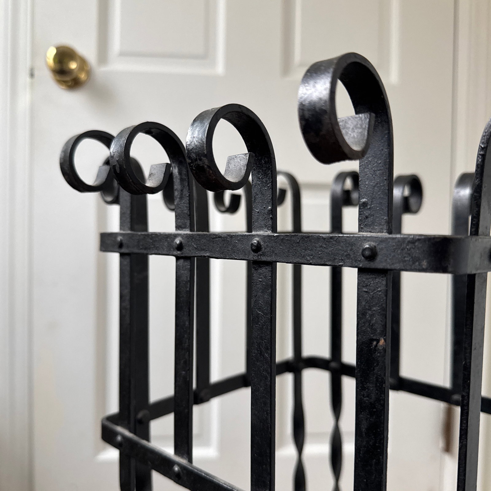 Mid 20th Century Black Wrought Iron Metal Umbrella Stand - 8