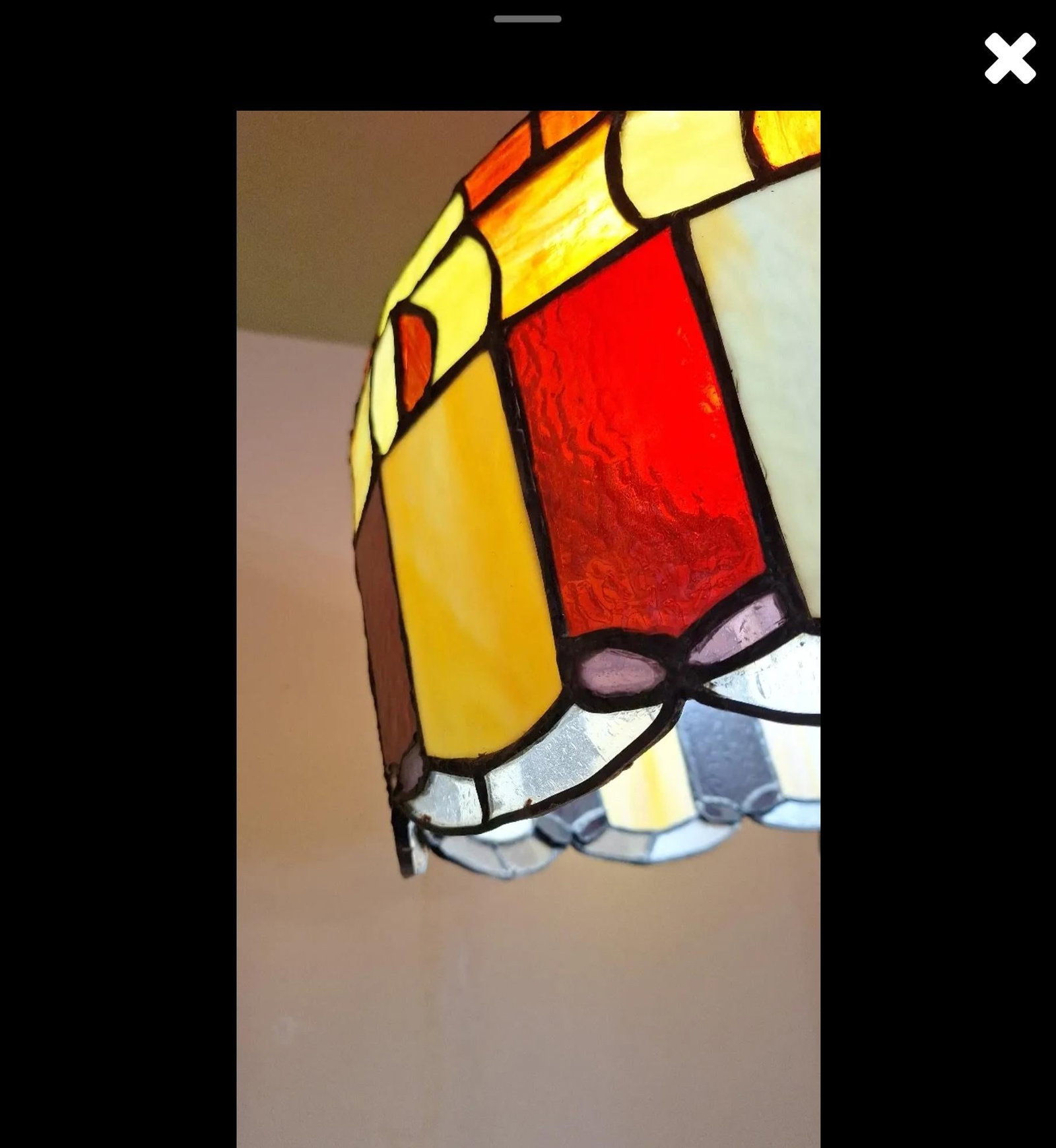 Vintage 1970s Mission Style Leaded Stained Glass Swag Pendant Lamp - 3