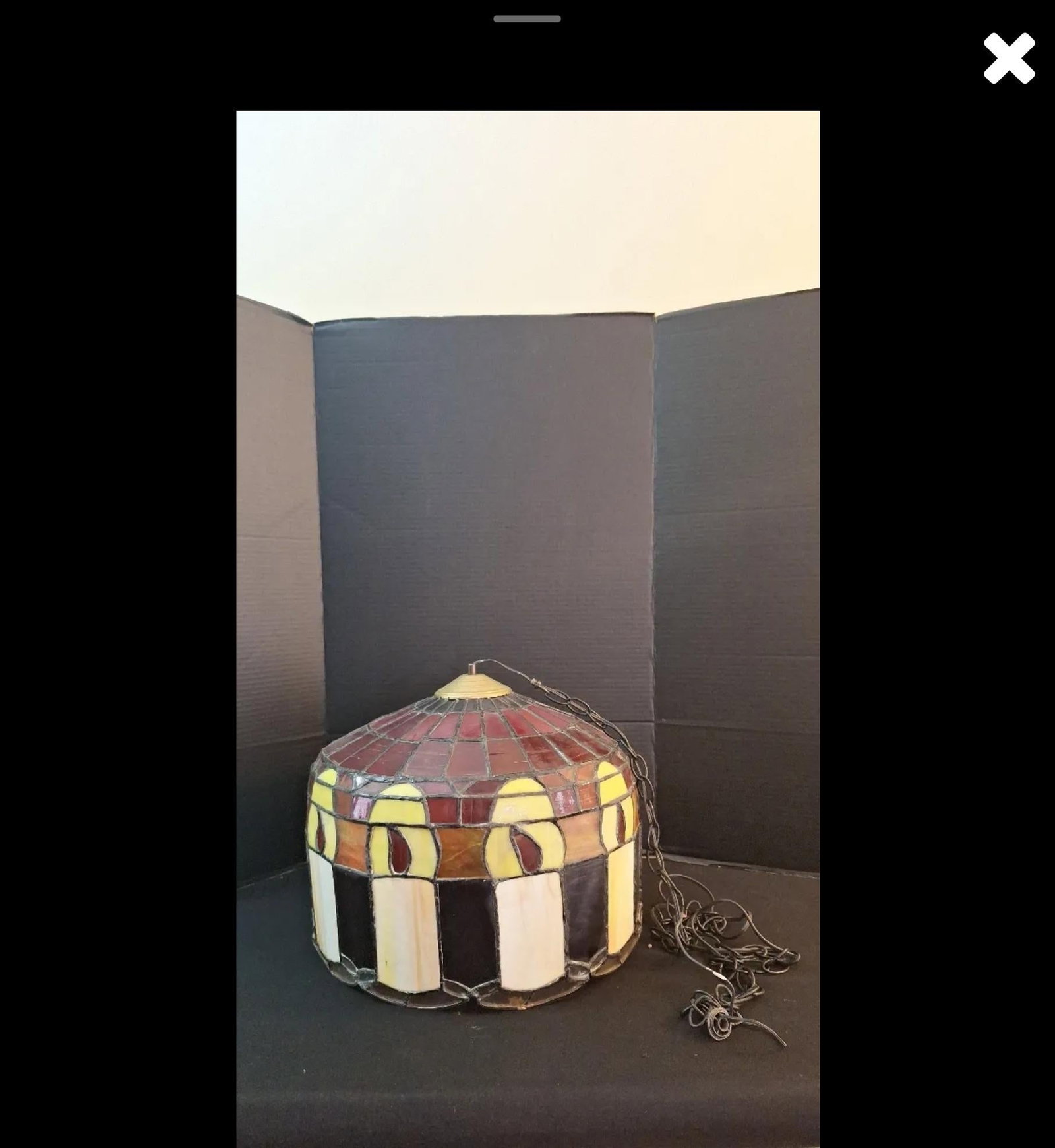 Vintage 1970s Mission Style Leaded Stained Glass Swag Pendant Lamp - 5