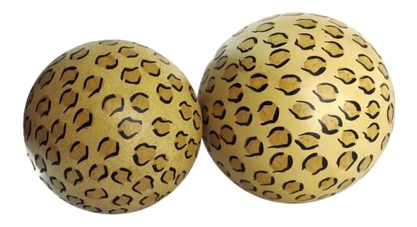 1980s Hand Painted Large Fired Clay Orbs With Leopard Print - a Pair (1 of 7)