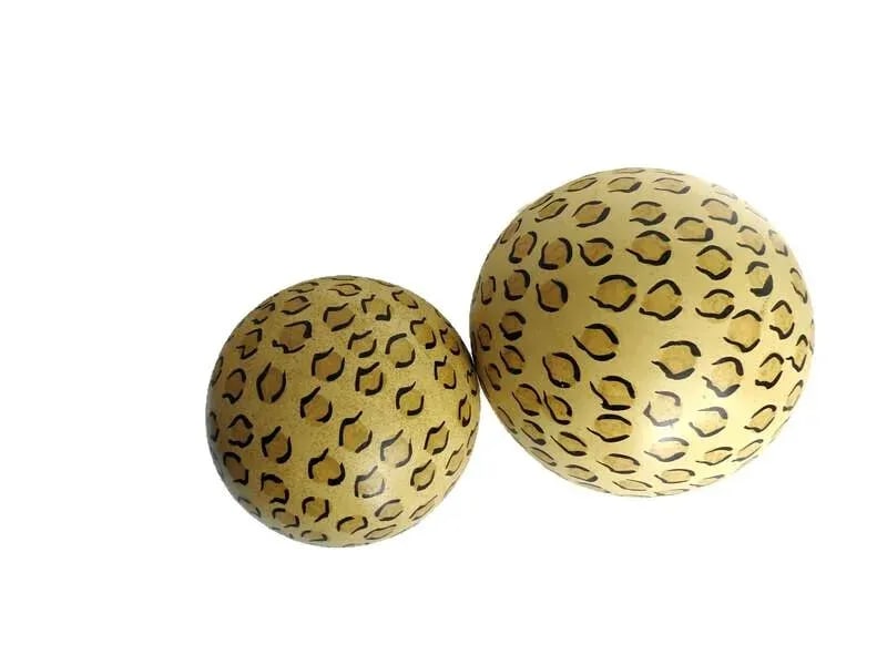 1980s Hand Painted Large Fired Clay Orbs With Leopard Print - a Pair - 3