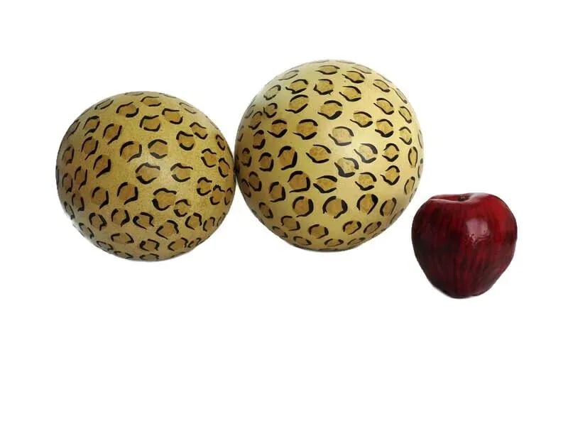 1980s Hand Painted Large Fired Clay Orbs With Leopard Print - a Pair - 4
