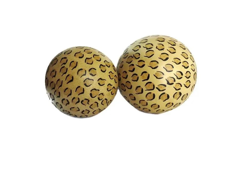 1980s Hand Painted Large Fired Clay Orbs With Leopard Print - a Pair - 7