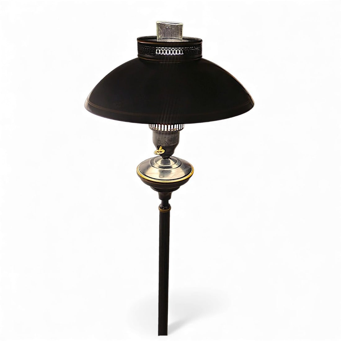 Vintage French Empire Hurricane Lamp Style Black Floor Lamp With Toleware Shade - 10