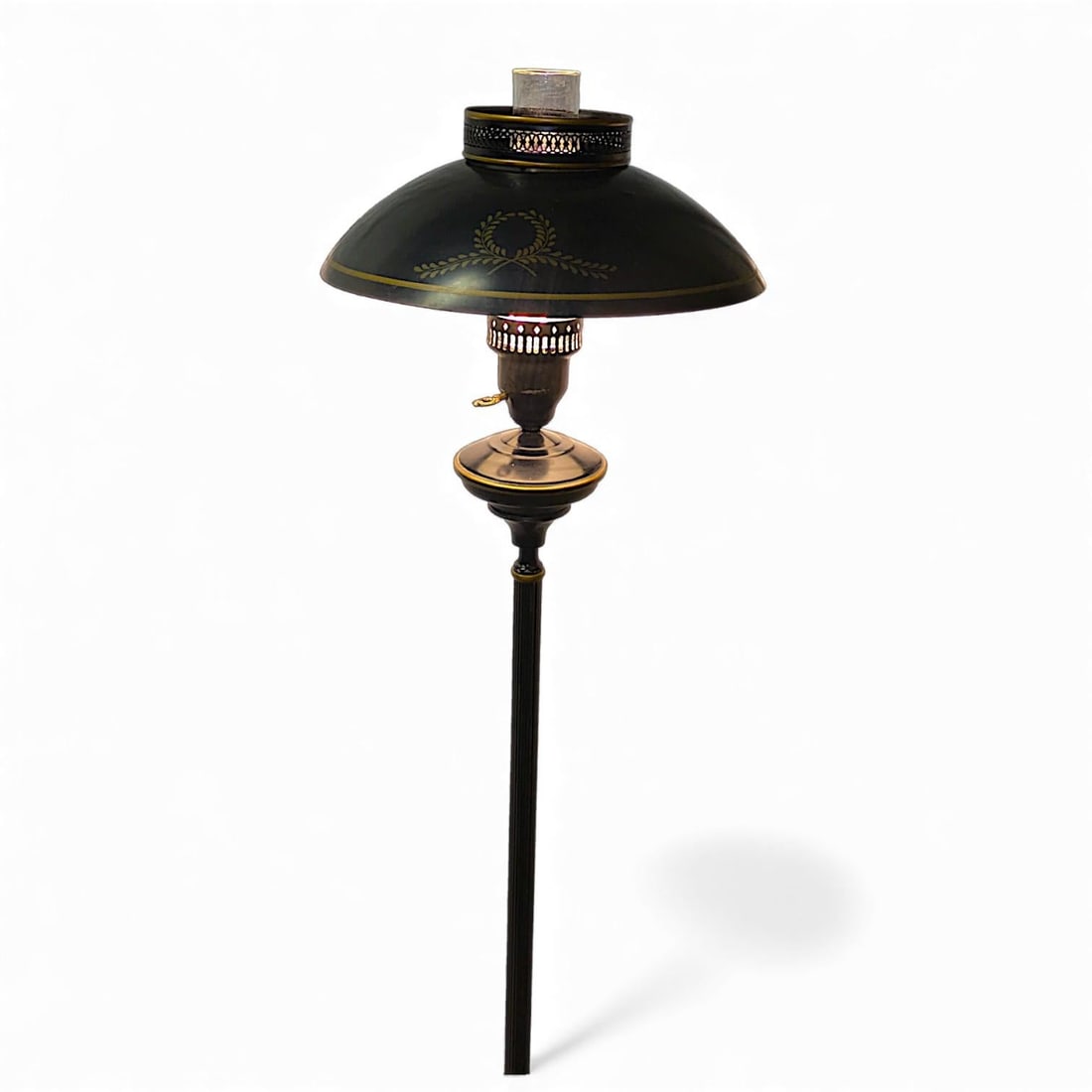 Vintage French Empire Hurricane Lamp Style Black Floor Lamp With Toleware Shade - 4