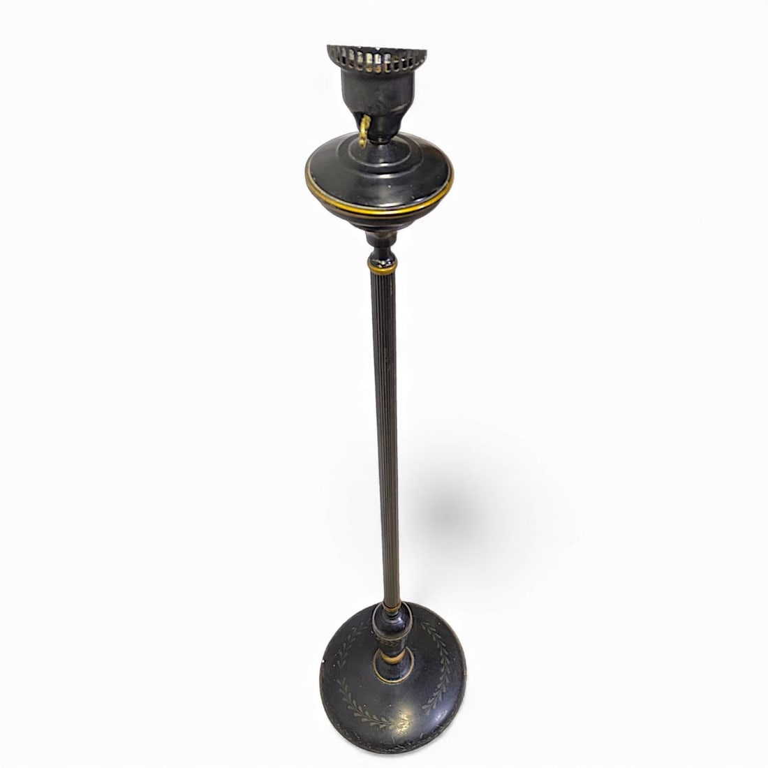 Vintage French Empire Hurricane Lamp Style Black Floor Lamp With Toleware Shade - 6