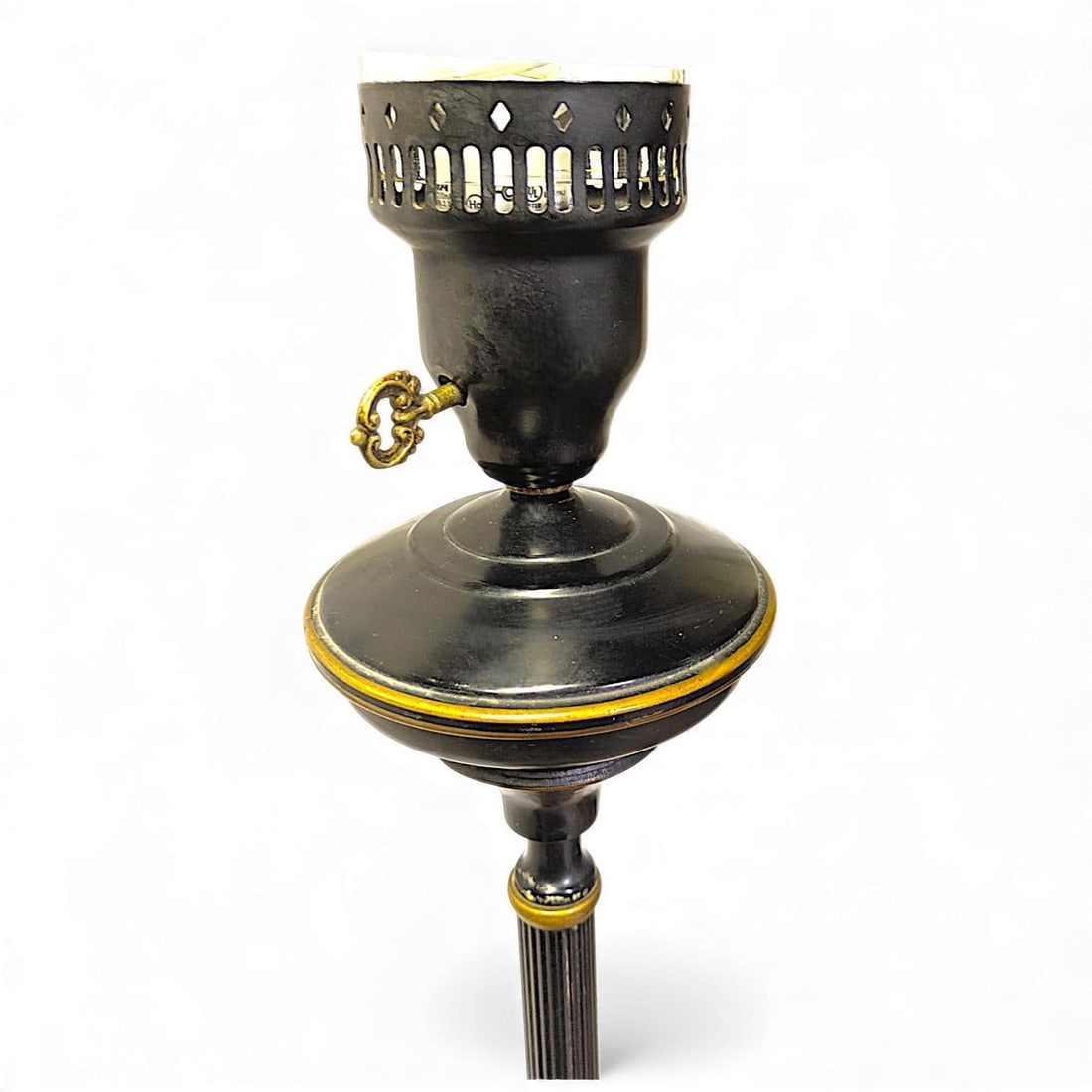 Vintage French Empire Hurricane Lamp Style Black Floor Lamp With Toleware Shade - 7