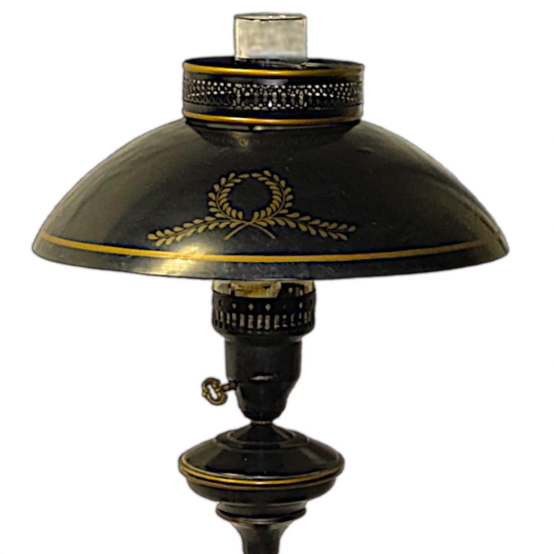 Vintage French Empire Hurricane Lamp Style Black Floor Lamp With Toleware Shade - 8
