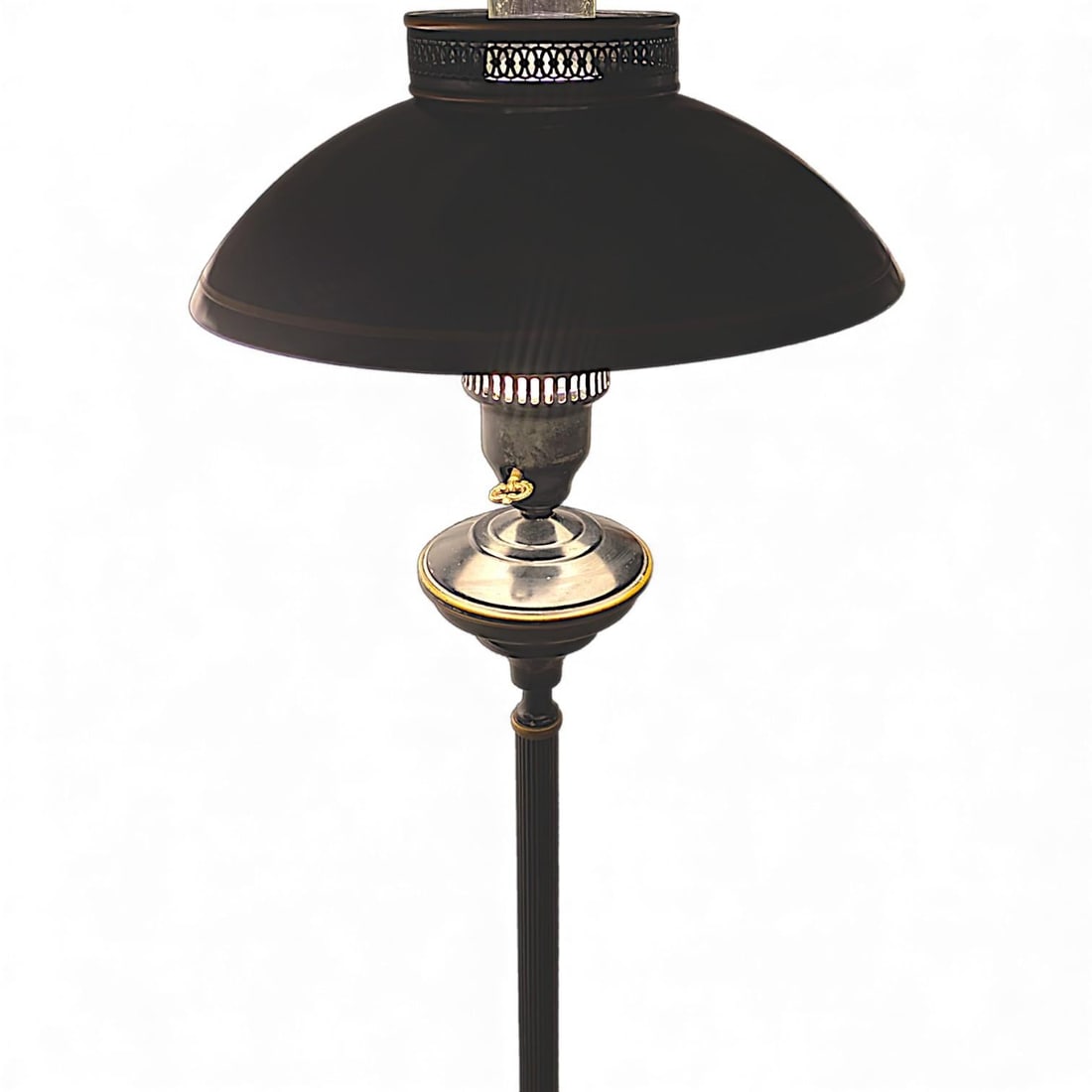Vintage French Empire Hurricane Lamp Style Black Floor Lamp With Toleware Shade - 9
