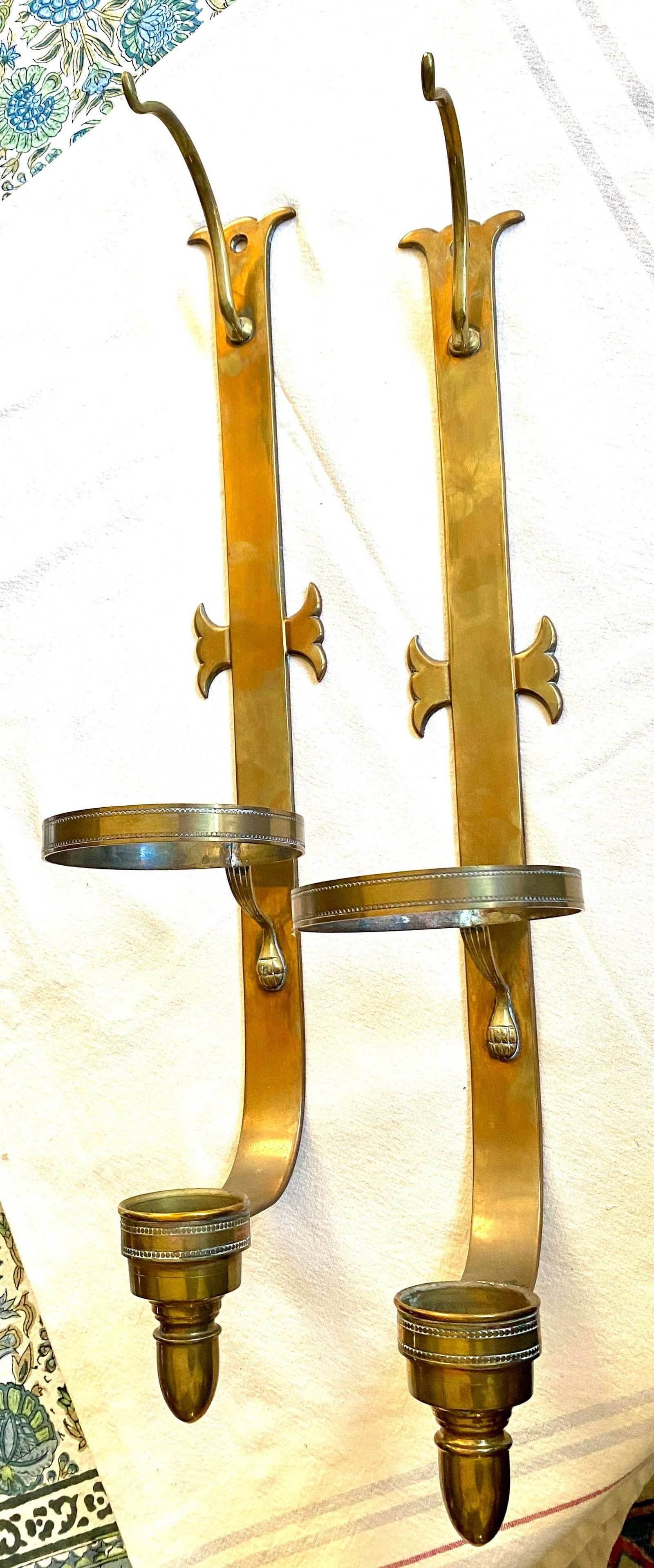 Mid 20th Century Pair Attr Lester Berry Brass Candle Wall Sconces - 4