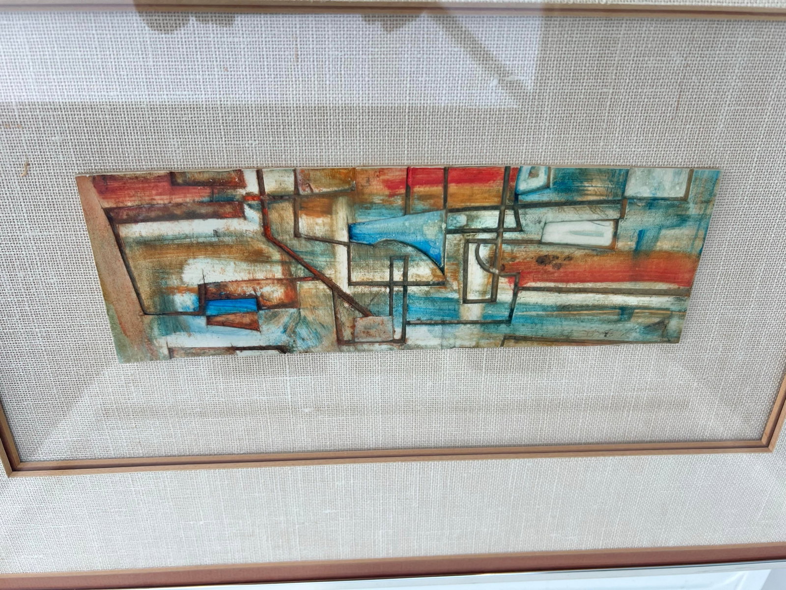 Vintage Framed Abstract Tile Framed "Bridge and Skyline " - 6