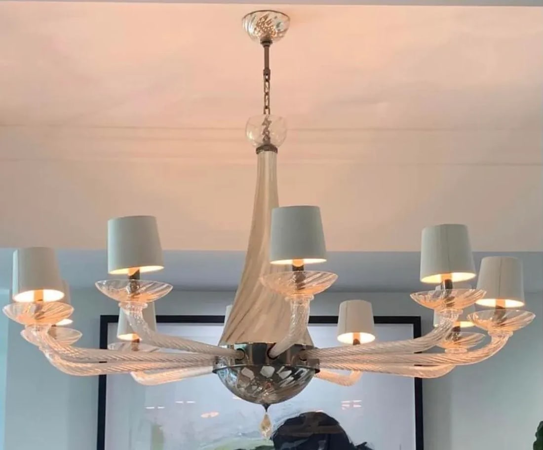 Donghia Giro Luna Grande Murano Glass Chandelier Vintage , Gold Dust - 11
