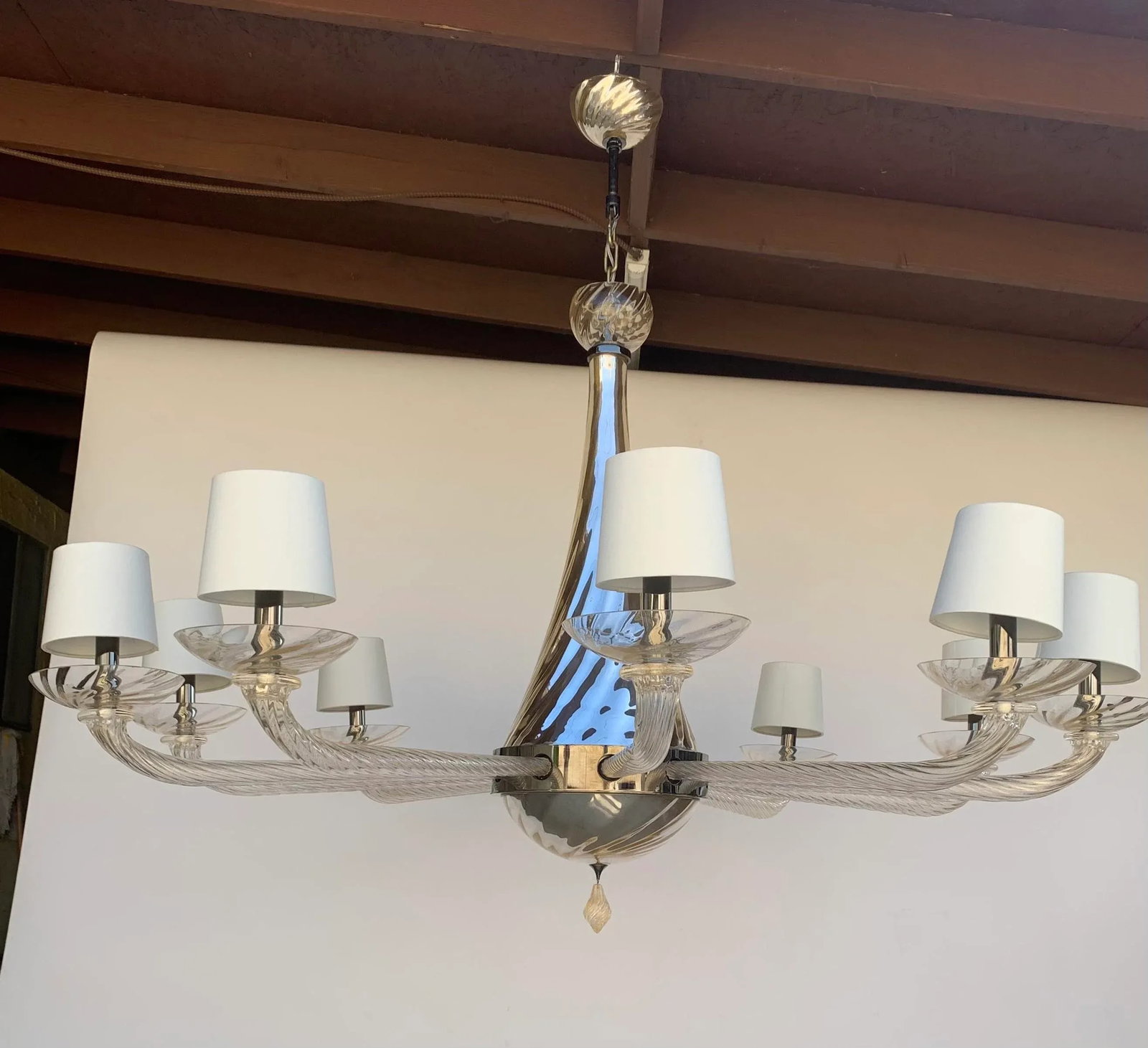Donghia Giro Luna Grande Murano Glass Chandelier Vintage , Gold Dust - 6