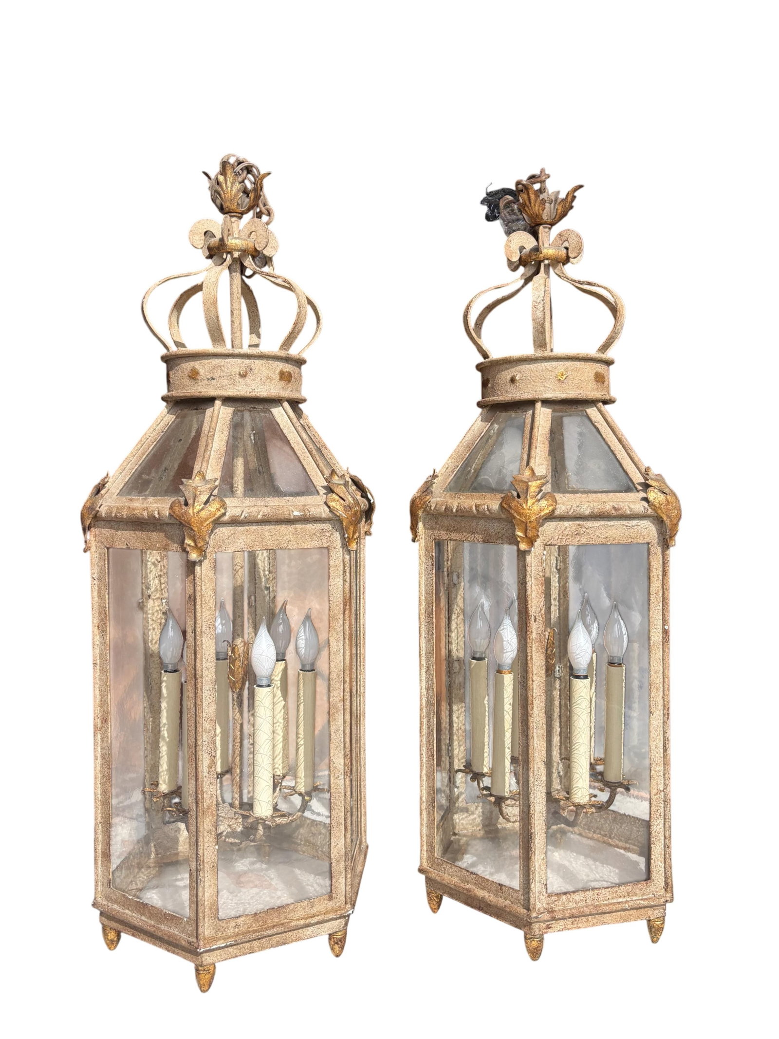 Pair of Paul Ferrante Forged Gilt Iron Lanterns, "4000 Series" - 2