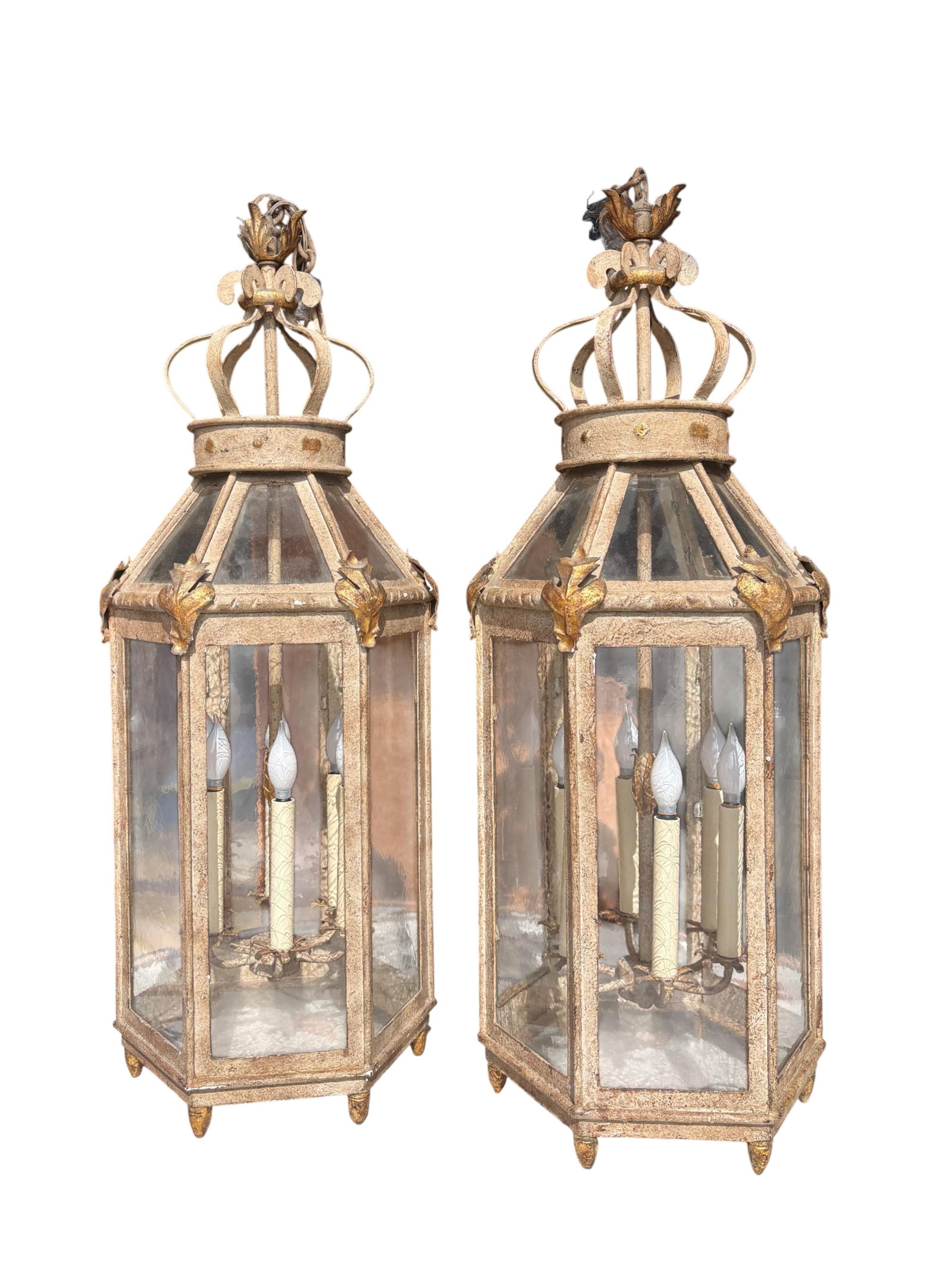Pair of Paul Ferrante Forged Gilt Iron Lanterns, "4000 Series" - 8