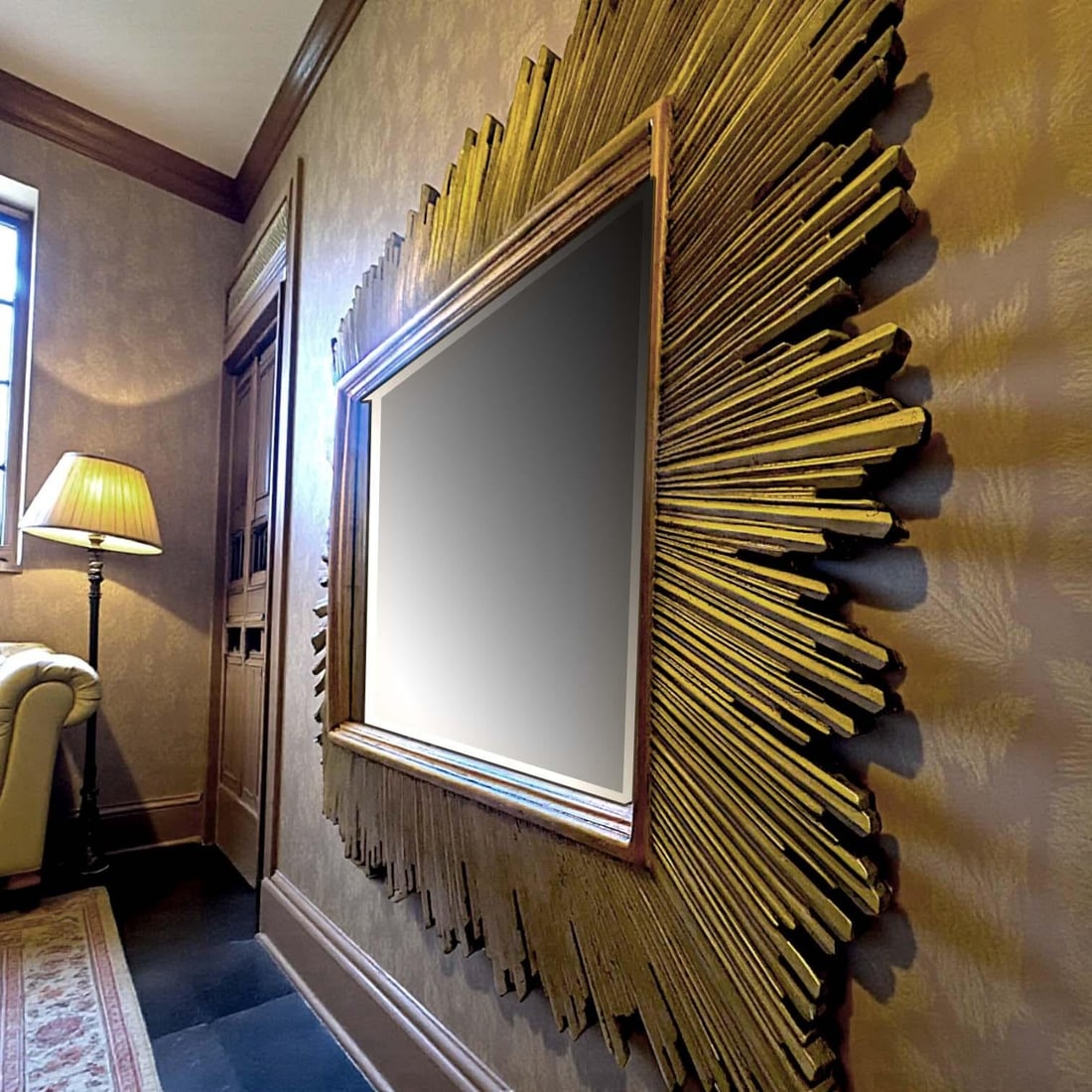 1980s Monumental Maitland-Smith Art Deco-Inspired Gilt Sunburst Mirror 88" X 69" - 10