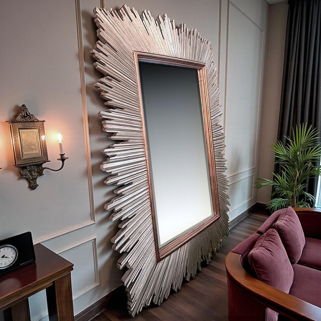 1980s Monumental Maitland-Smith Art Deco-Inspired Gilt Sunburst Mirror 88" X 69" - 11