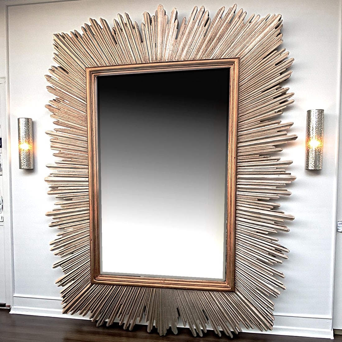 1980s Monumental Maitland-Smith Art Deco-Inspired Gilt Sunburst Mirror 88" X 69" - 13