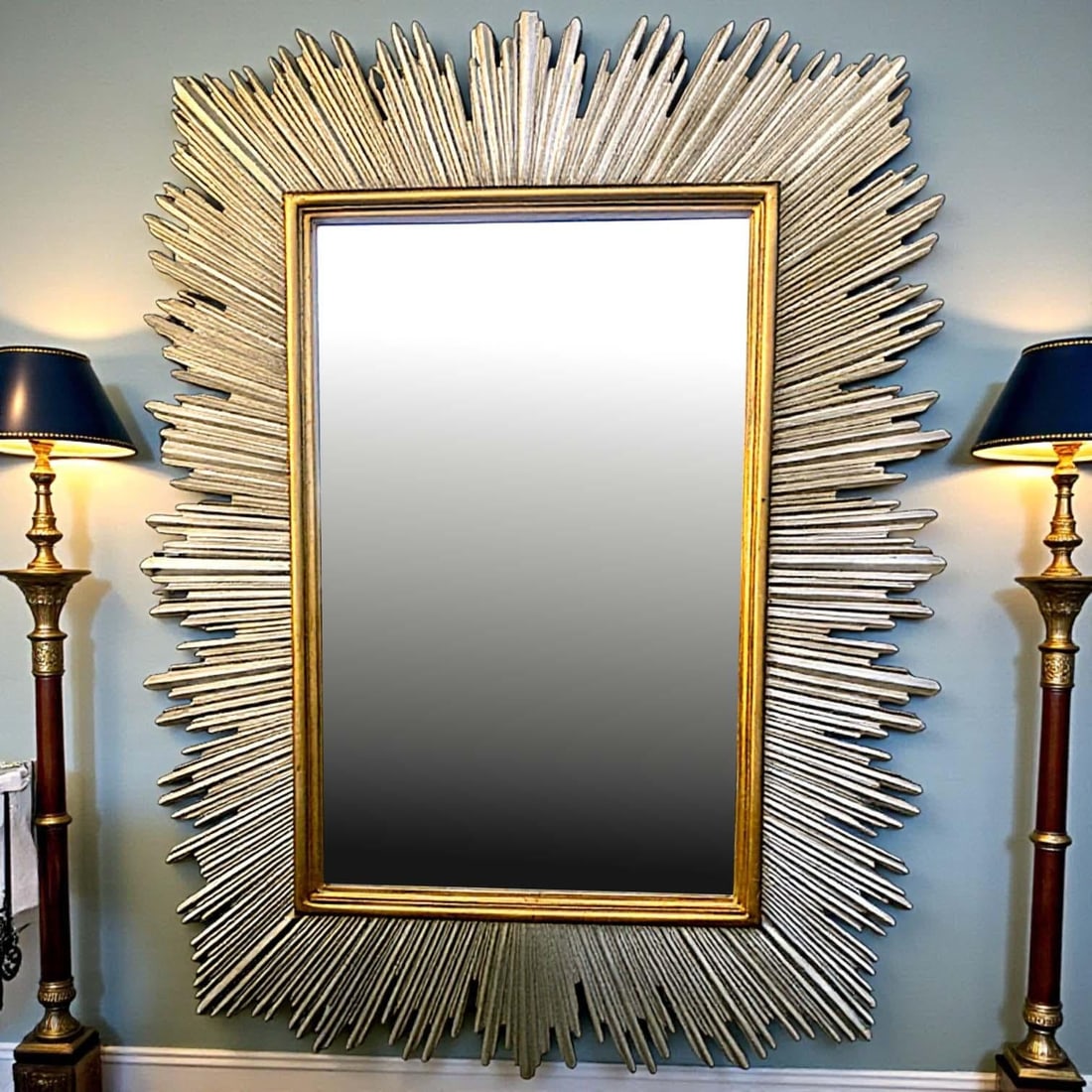 1980s Monumental Maitland-Smith Art Deco-Inspired Gilt Sunburst Mirror 88" X 69" - 2