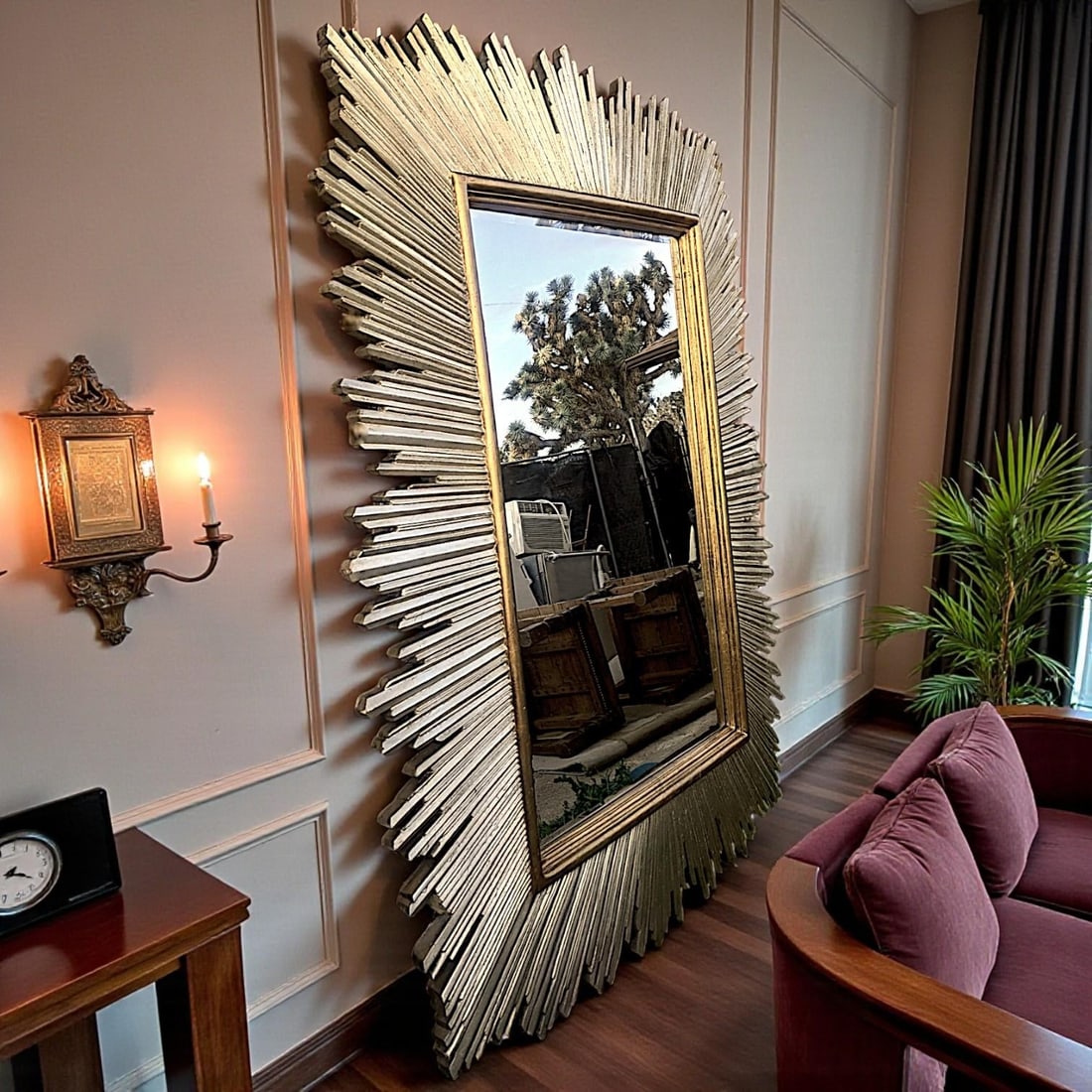 1980s Monumental Maitland-Smith Art Deco-Inspired Gilt Sunburst Mirror 88" X 69" - 3