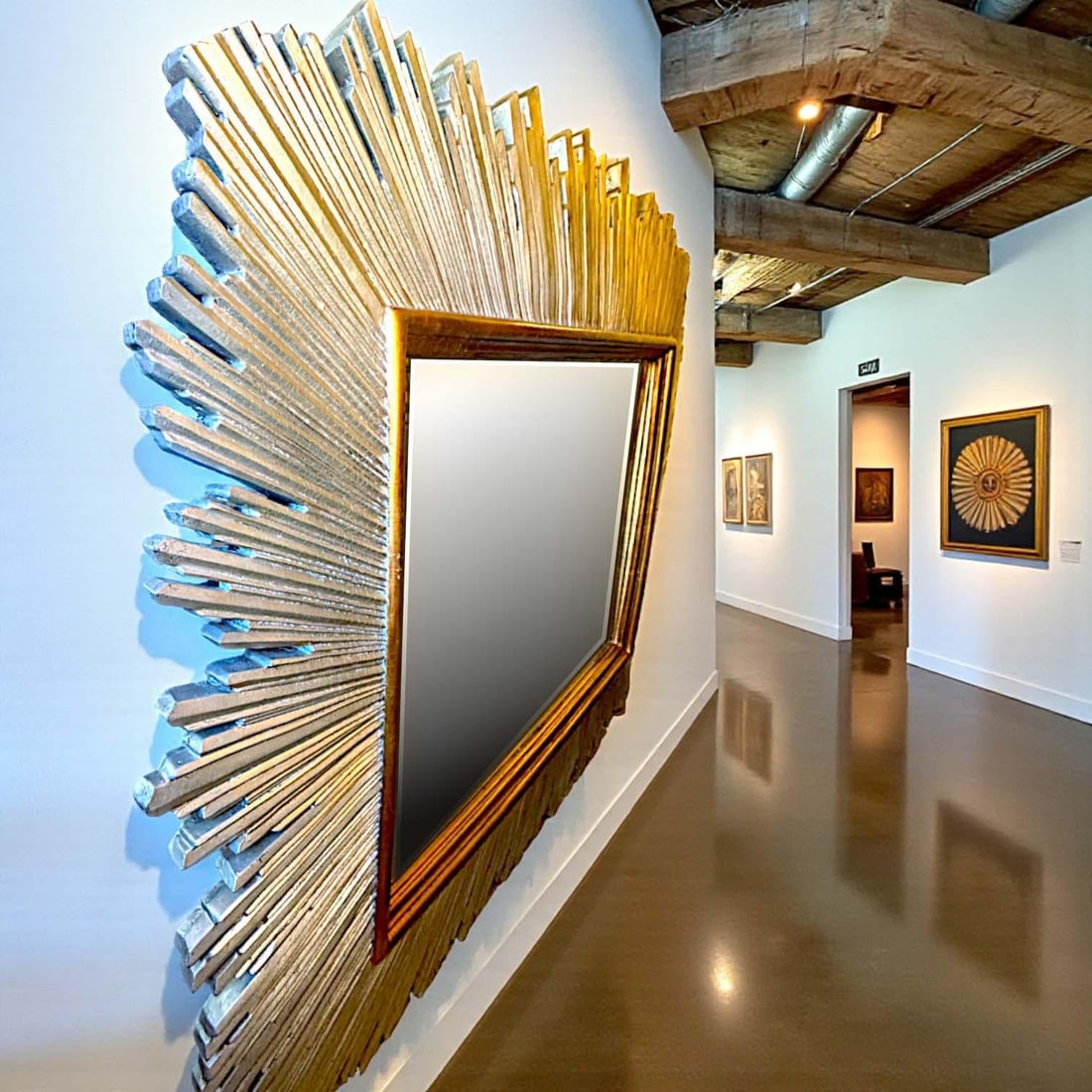 1980s Monumental Maitland-Smith Art Deco-Inspired Gilt Sunburst Mirror 88" X 69" - 4