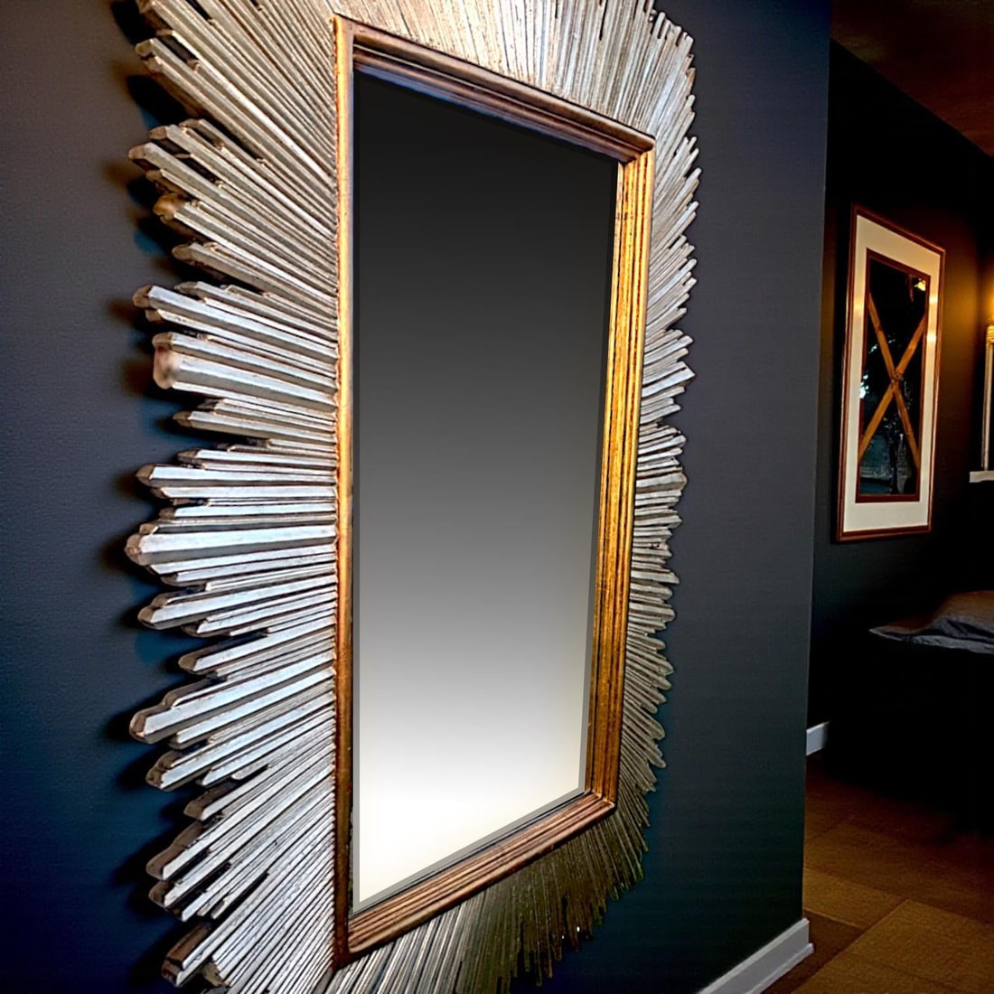 1980s Monumental Maitland-Smith Art Deco-Inspired Gilt Sunburst Mirror 88" X 69" - 5
