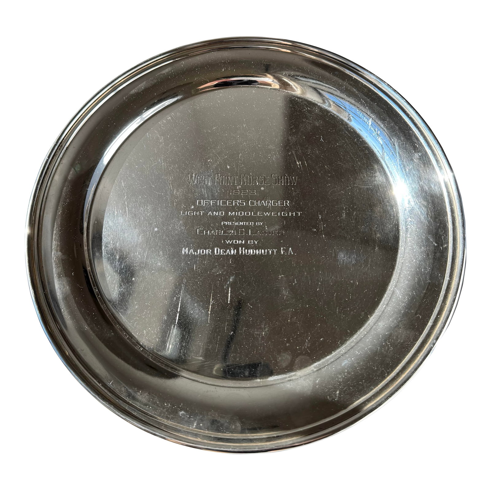 1920s Black Starr & Frost Sterling Silver Charger Tray, Model Ad S-17 ~ 12 Inch: This rare vintage sterling silver presentation charger combines exceptional craftsmanship from Black, Starr & Frost with significant historical provenance from the 1923 West Point Horse Show. Measurin