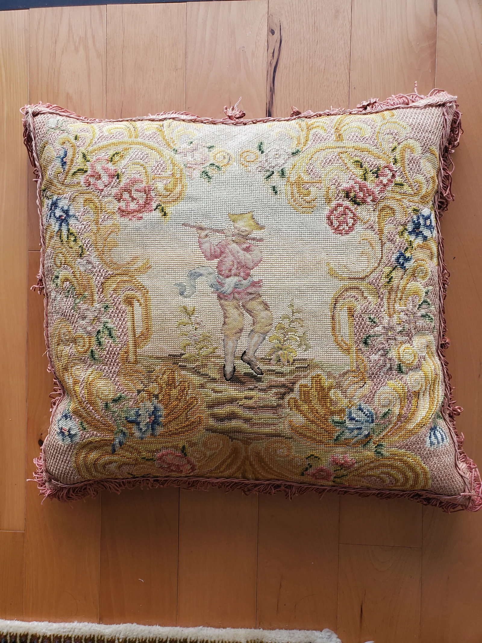 18th Century Antique French Silk Chinoiserie Floral Petit Point Pillow - 5