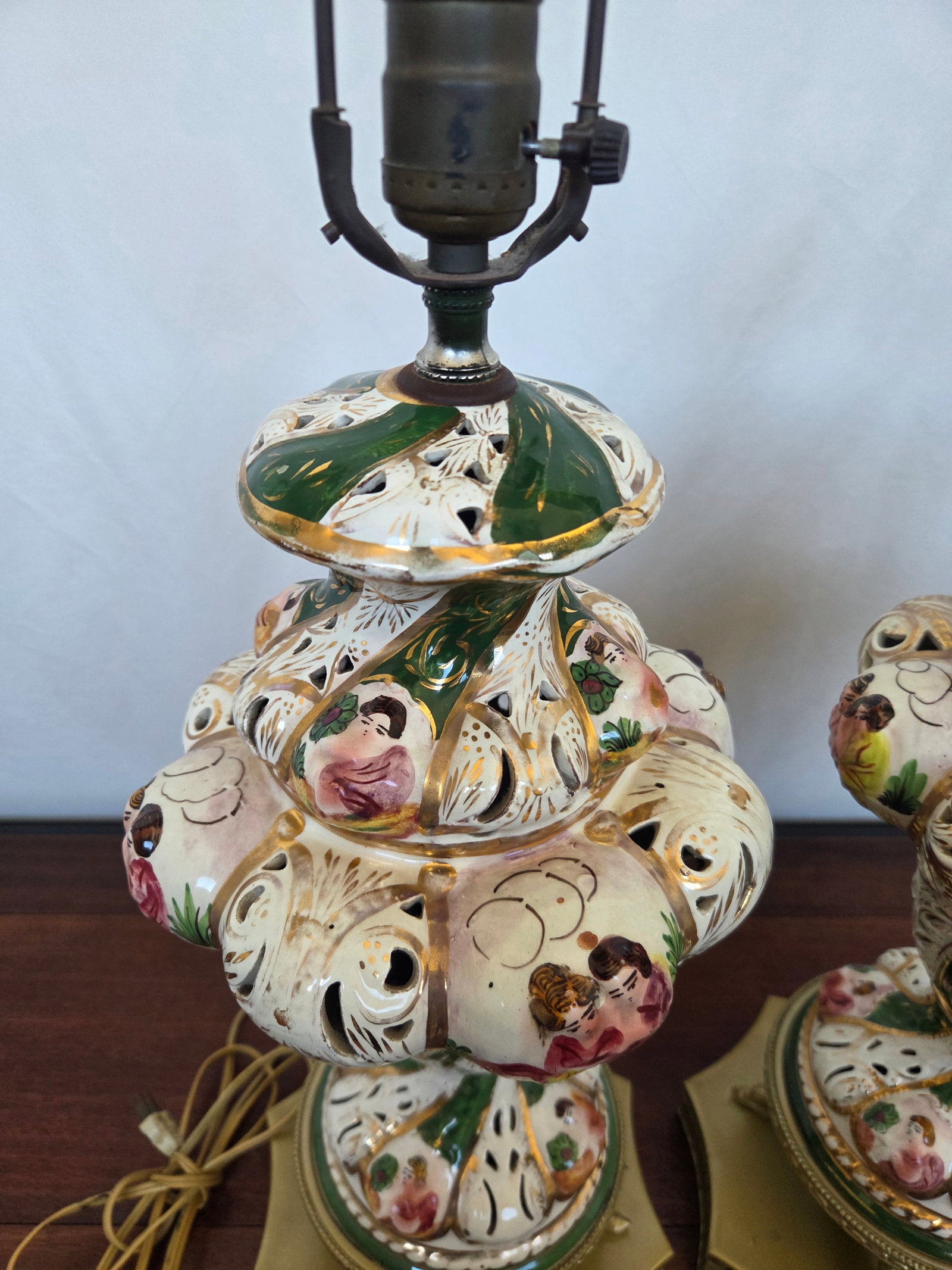 1950s Italian Capodimonte Rococo Revival Porcelain Table Lamps, Pair - 3