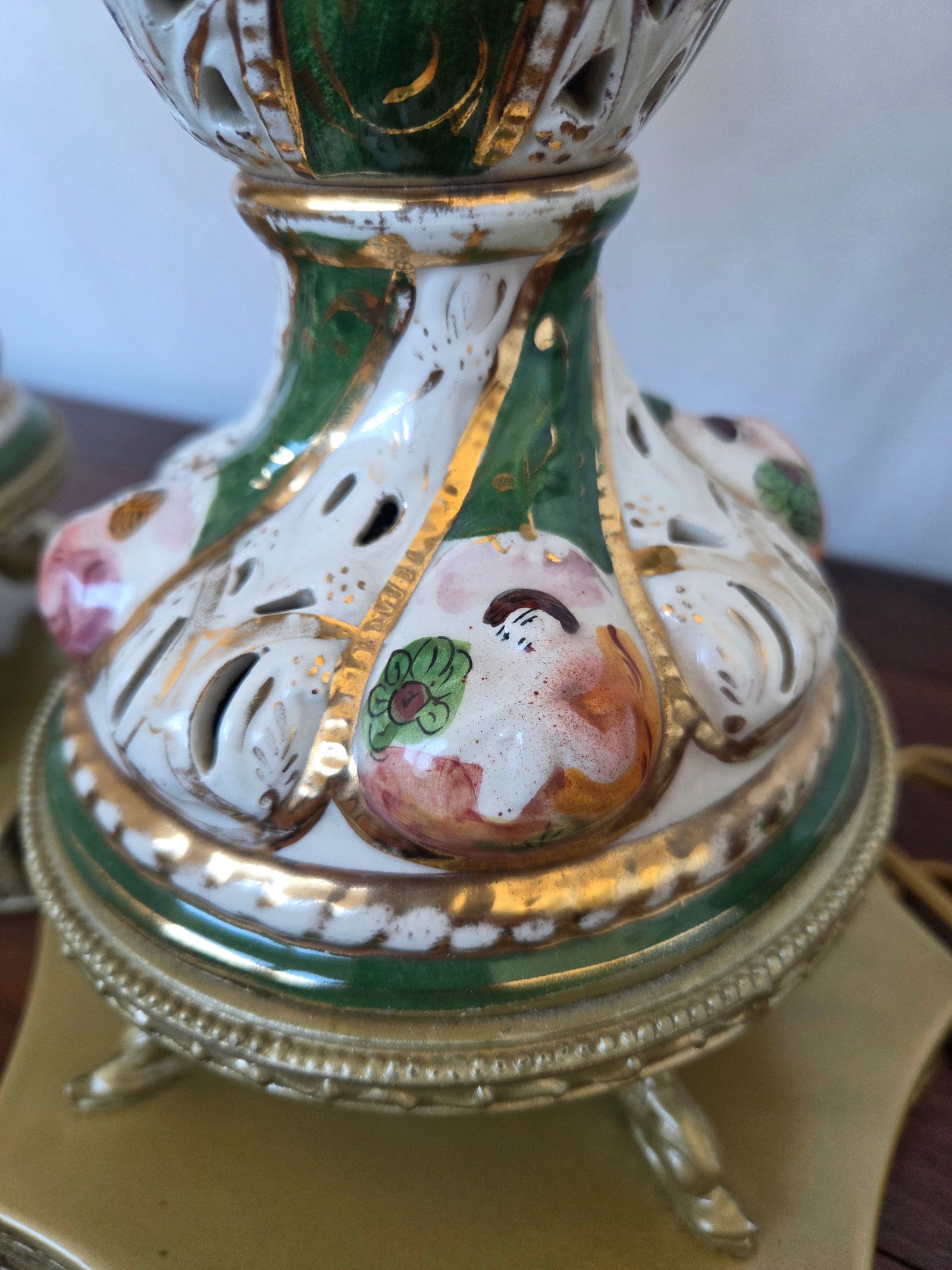1950s Italian Capodimonte Rococo Revival Porcelain Table Lamps, Pair - 8