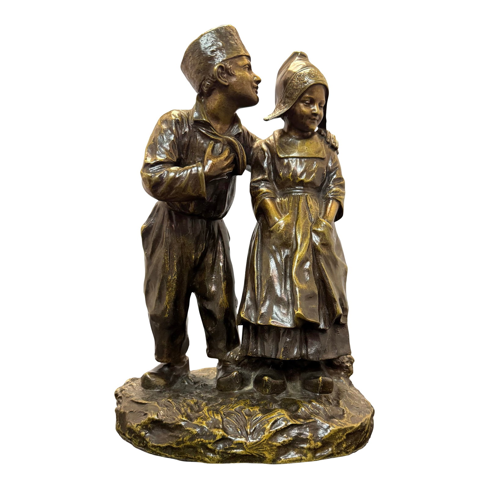 Antique 1900s Joseph D'Aste Bronze Dutch Boy & Girl Couple D'enfants Hollandais (1 of 9)