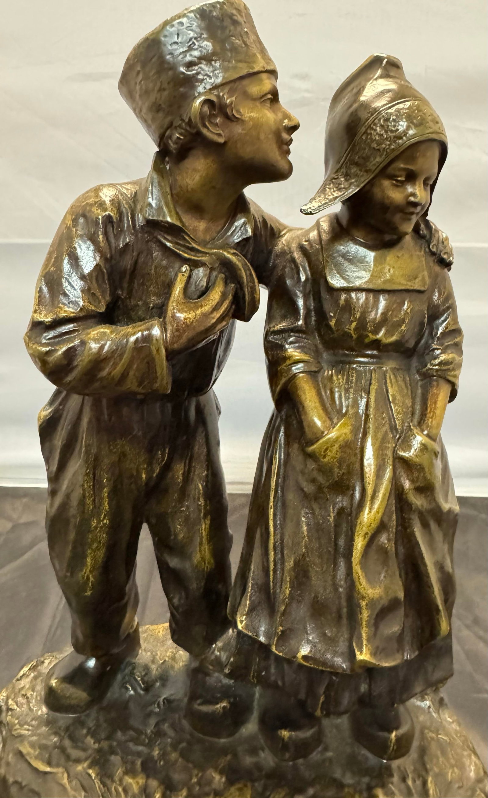 Antique 1900s Joseph D'Aste Bronze Dutch Boy & Girl Couple D'enfants Hollandais - 3