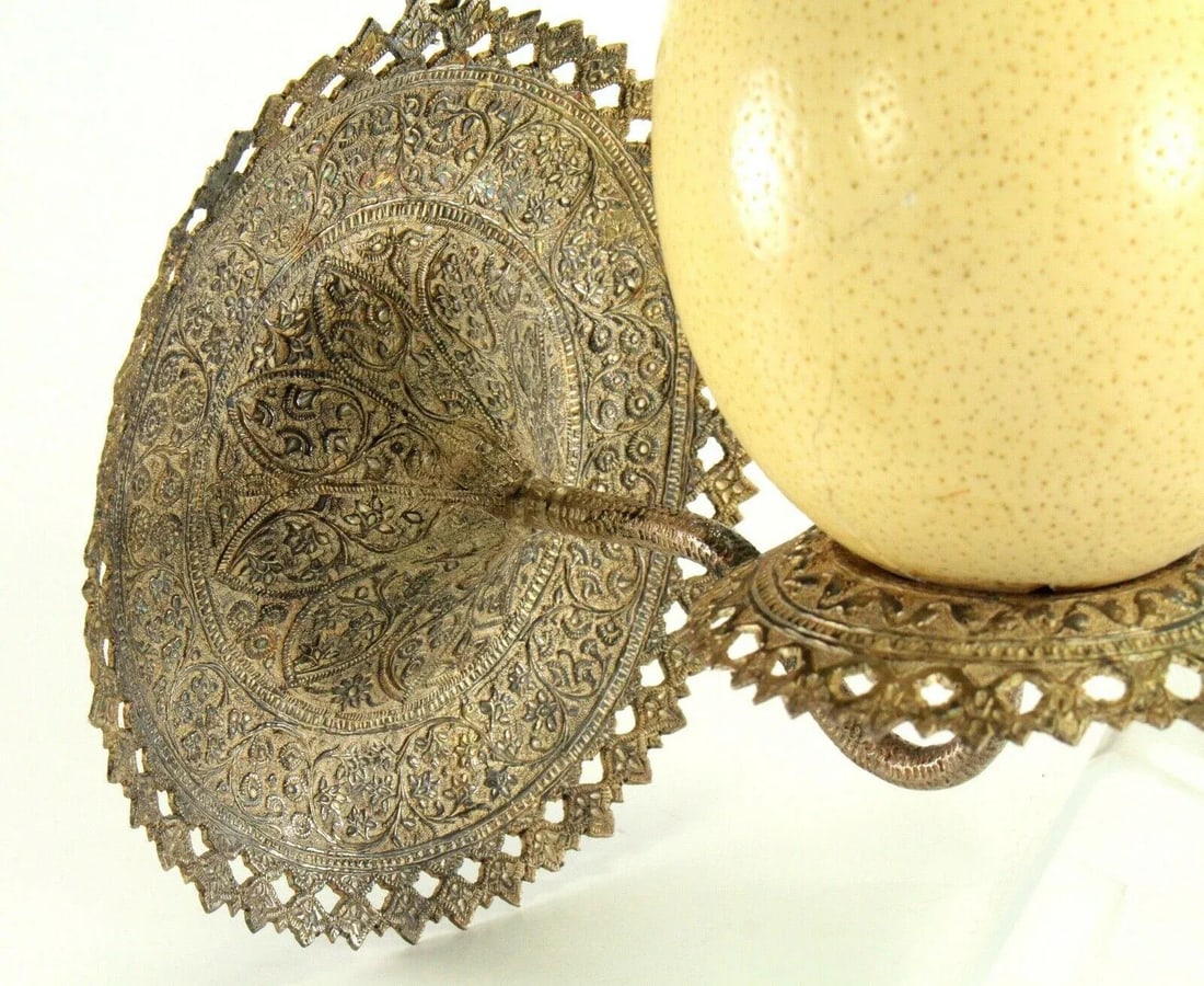 1800's Ostrich Egg & Tooled Silver Repousse Candle Sconce Lamp - 10