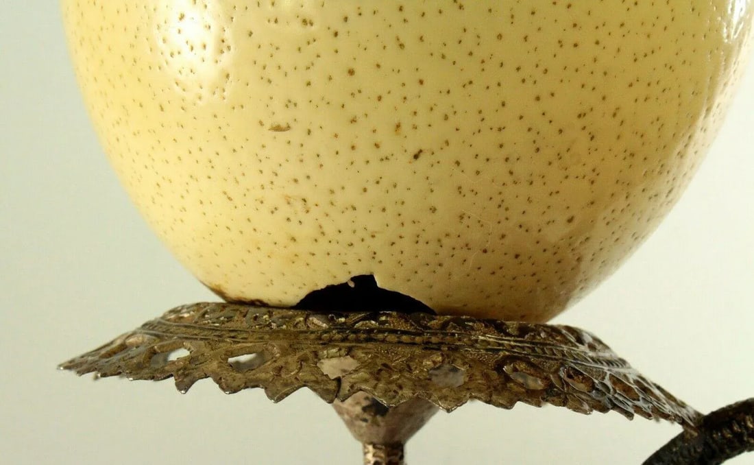 1800's Ostrich Egg & Tooled Silver Repousse Candle Sconce Lamp - 11