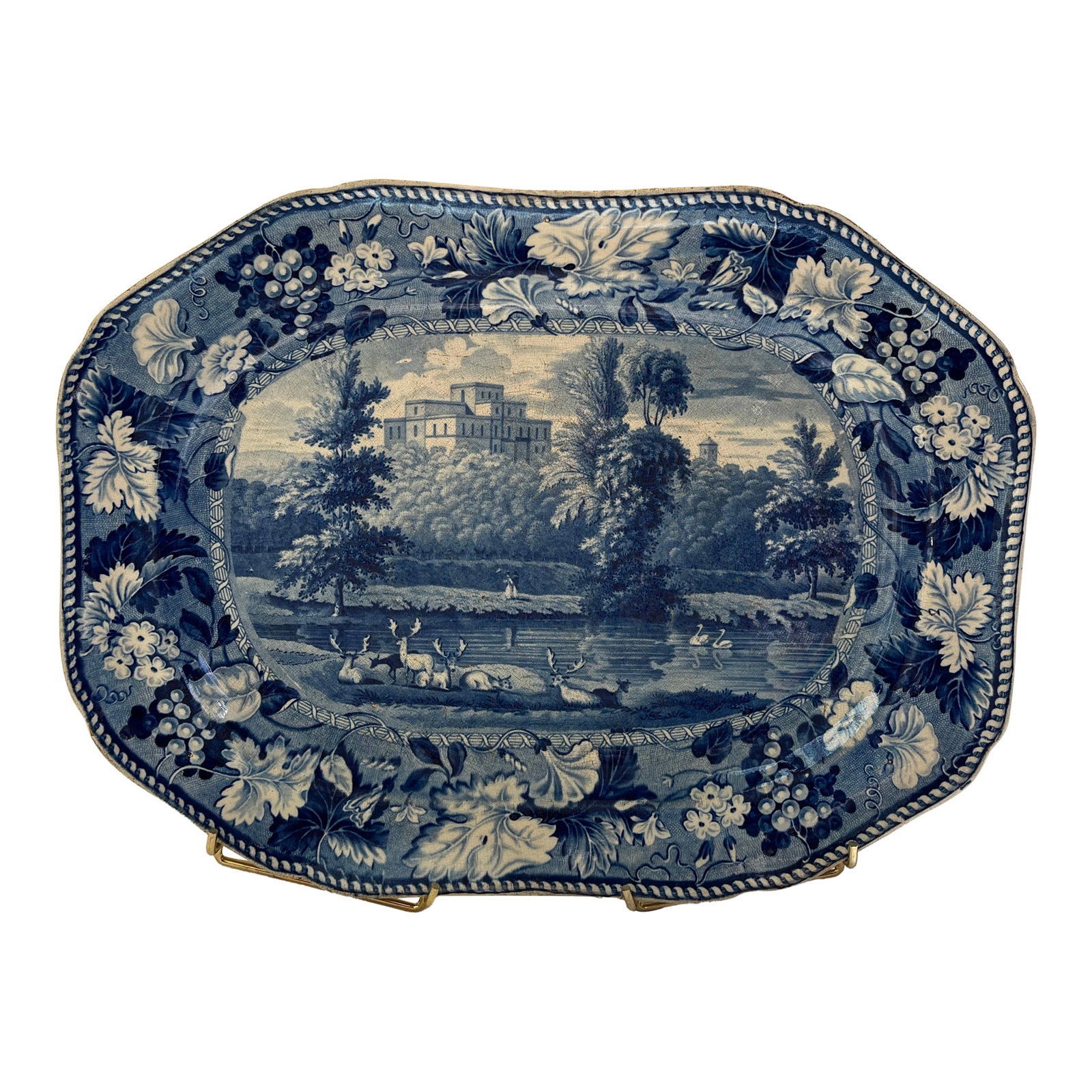 Incredibly Rare Antique 19th Century Blue & White Enoch Wood Transfer-Printed Landscape Platter "Ken: Exceptionally beautiful and rare blue & white transfer-printed landscape ceramic Pearlware platter depicting Kinmount House, a 19th century country house in Scotland. "KENMOUNT / DUMFRIESSHIRE", print