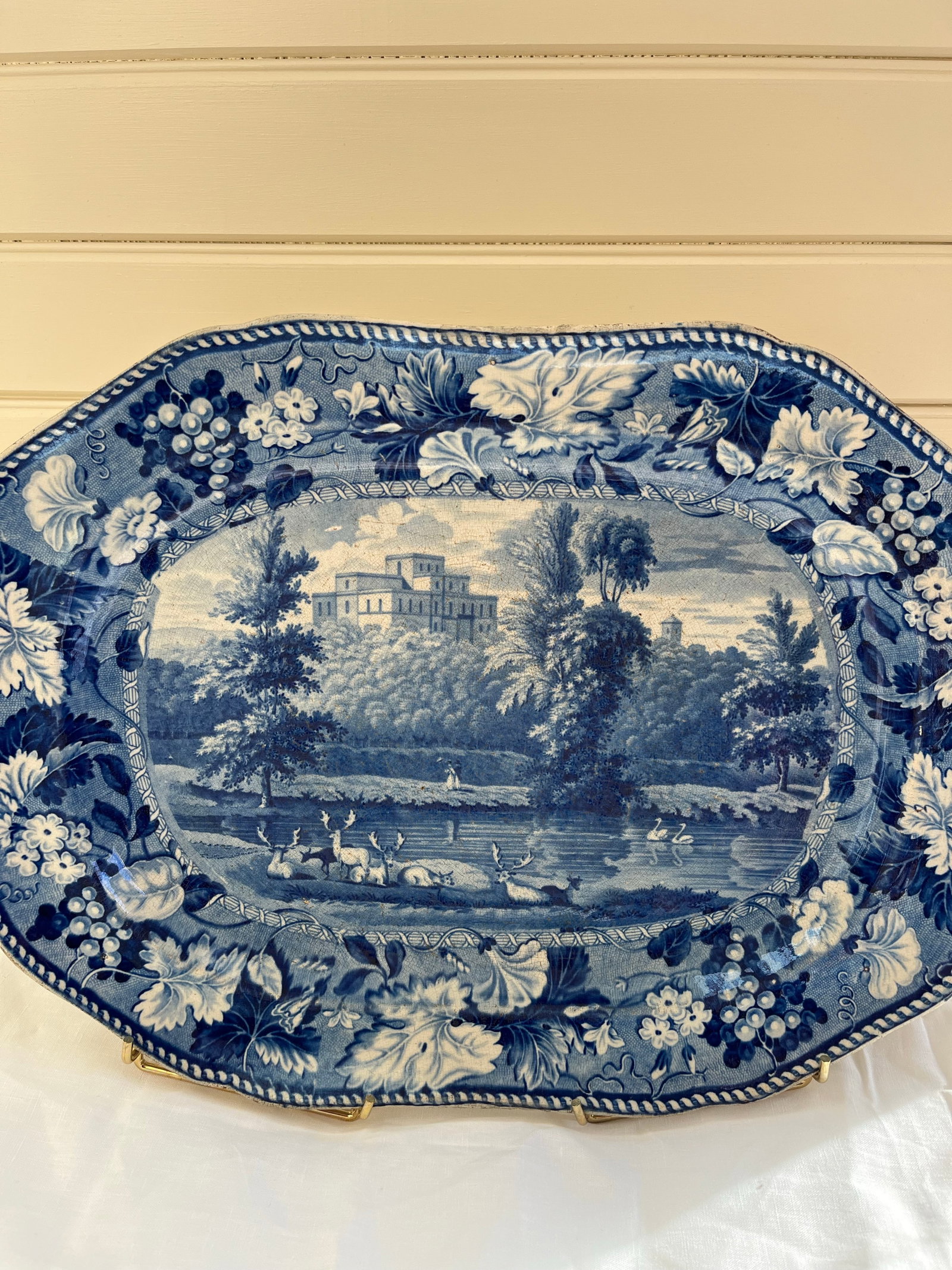 Incredibly Rare Antique 19th Century Blue & White Enoch Wood Transfer-Printed Landscape Platter "Ken - 2