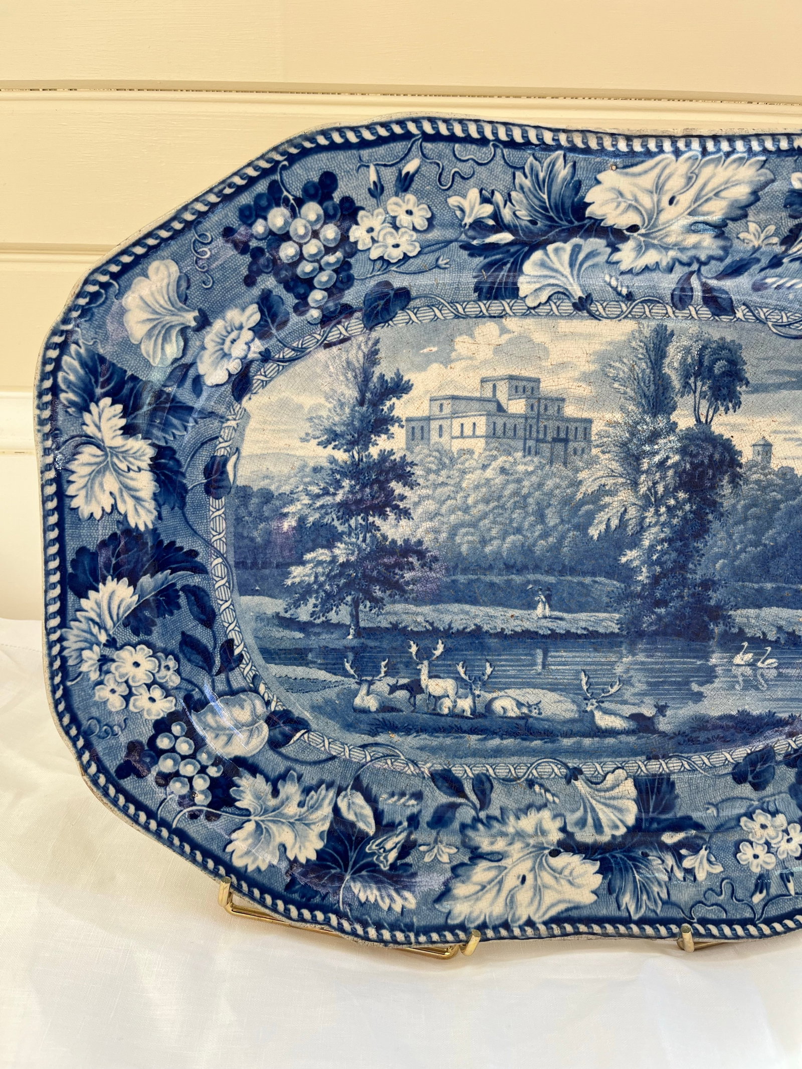 Incredibly Rare Antique 19th Century Blue & White Enoch Wood Transfer-Printed Landscape Platter "Ken - 3