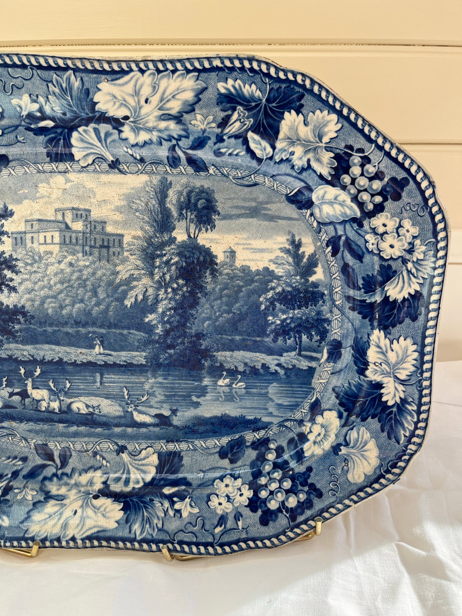 Incredibly Rare Antique 19th Century Blue & White Enoch Wood Transfer-Printed Landscape Platter "Ken - 4