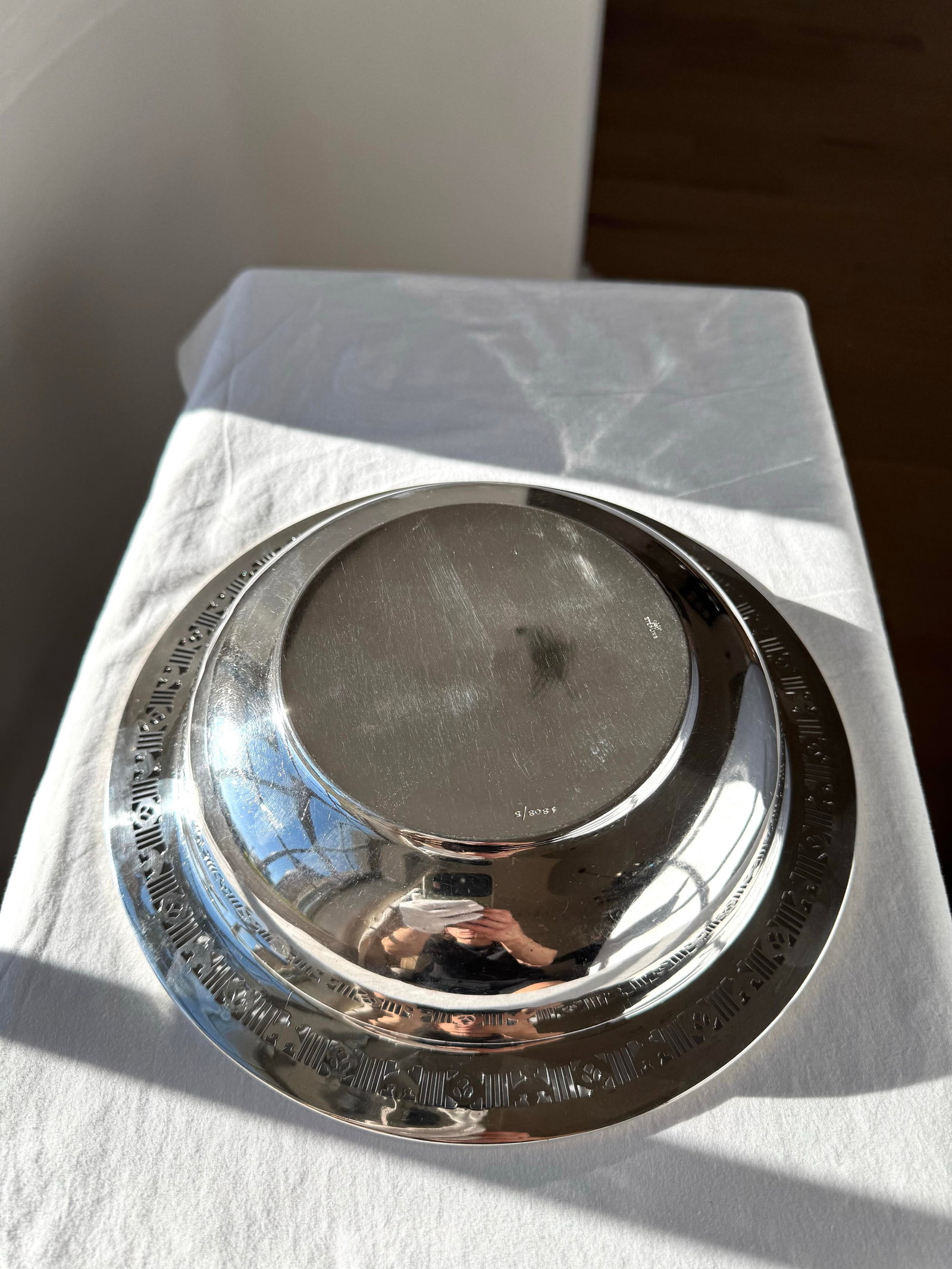 Antique .925 Sterling Silver Oval Serving Bowl - Pierced Gallery Rim, Crown & Fleur-De-Lis Motif - 7