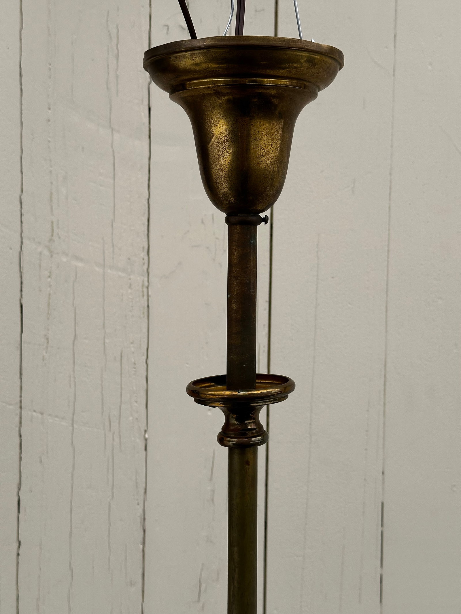 Vintage Five Arm Brass Pendant With Vintage Etched Iridescent Shades - 6