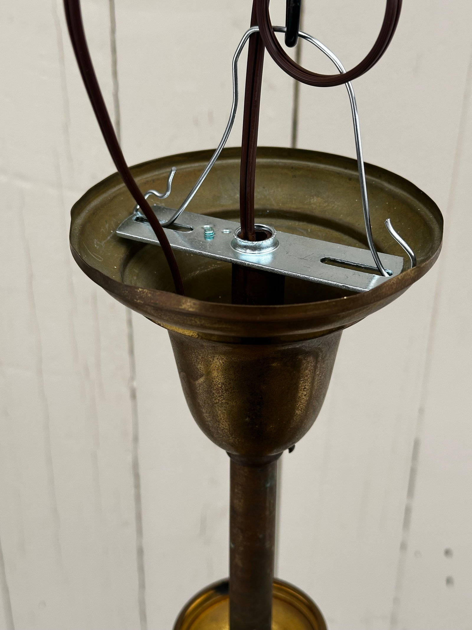 Vintage Five Arm Brass Pendant With Vintage Etched Iridescent Shades - 8